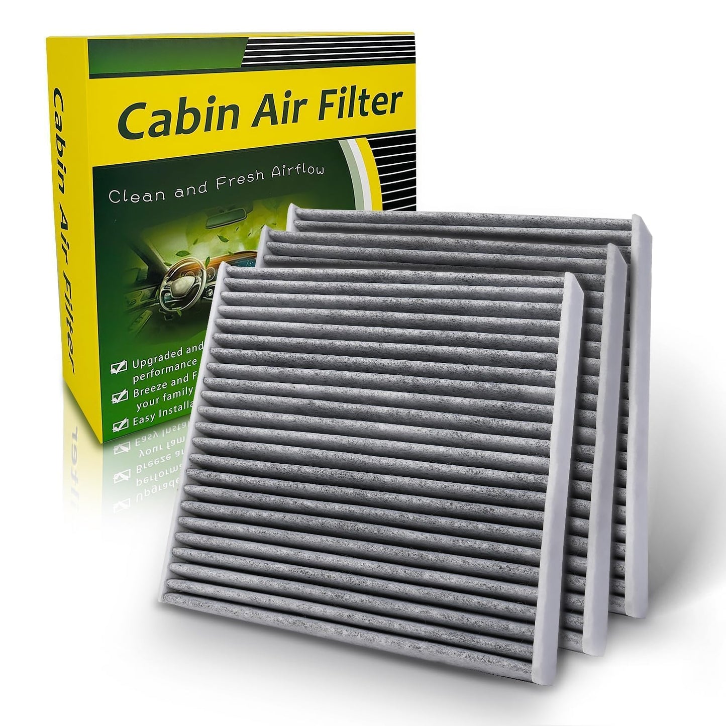 E-Longwell 3 Pack Cabin Air Filter w/Activated Carbon Fits RAM 1500/2500/3500/4500/5500, Compass, Patriot, Avenger, Caliber, Journey, Chry-sler 200, Cirrus, Sebring, Replace CF10729, 5058381AA