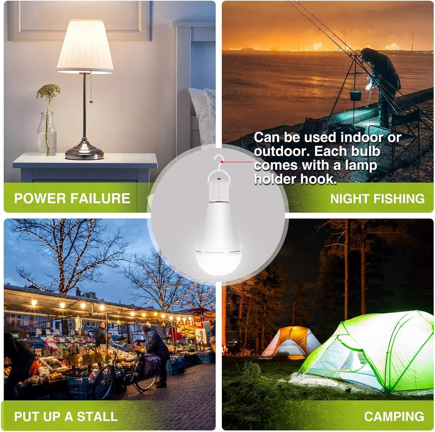 4 Packs Rechargeable Light Bulb, 15W 80W Equivalent LED 6000K Emergency Battery Light Bulb Stay Lights Up When Power Failure, 1200mAh Battery Operated Light Bulb for Home, Camping, Tent
