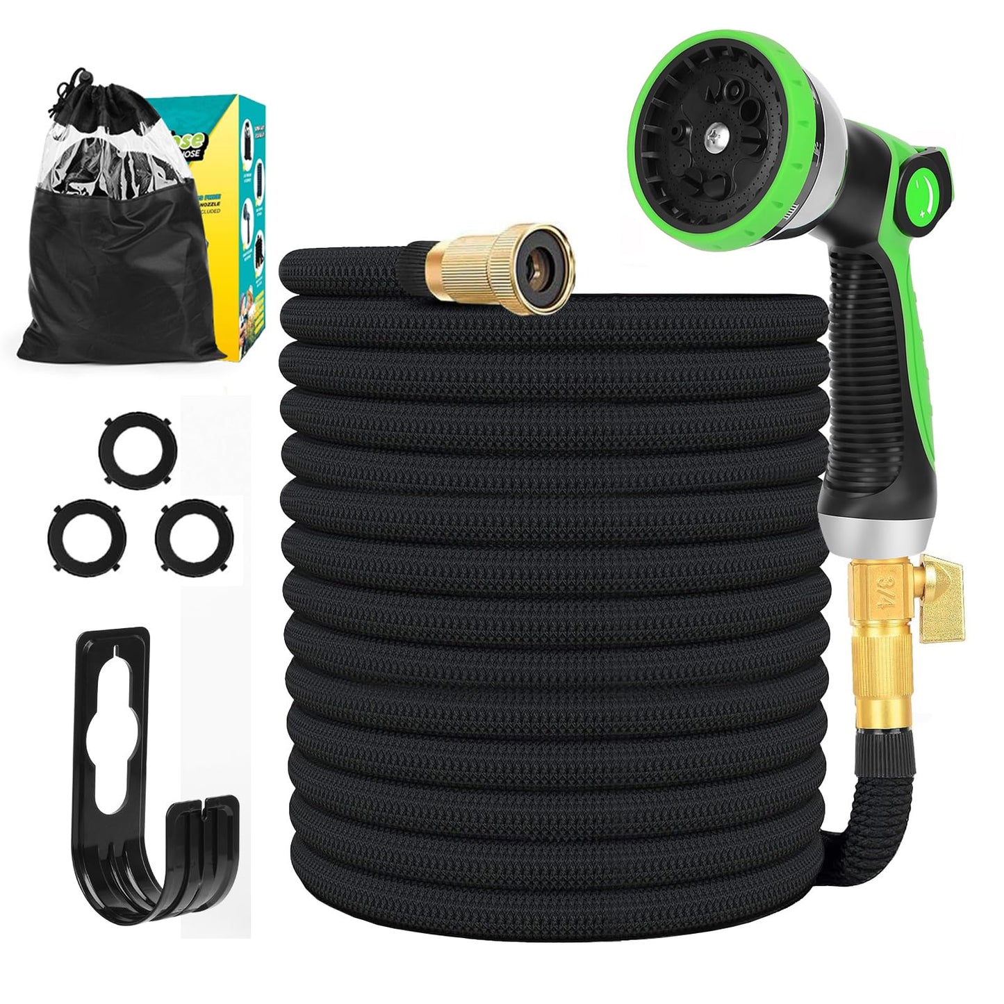 Expandable Garden Hose 100ft, Flexible Garden Hose with 10 Function Nozzle Multifunctional Watering Hose with Brass Connector Lightweight Retractable Long Hose Pipe with Hook and Storage Bag