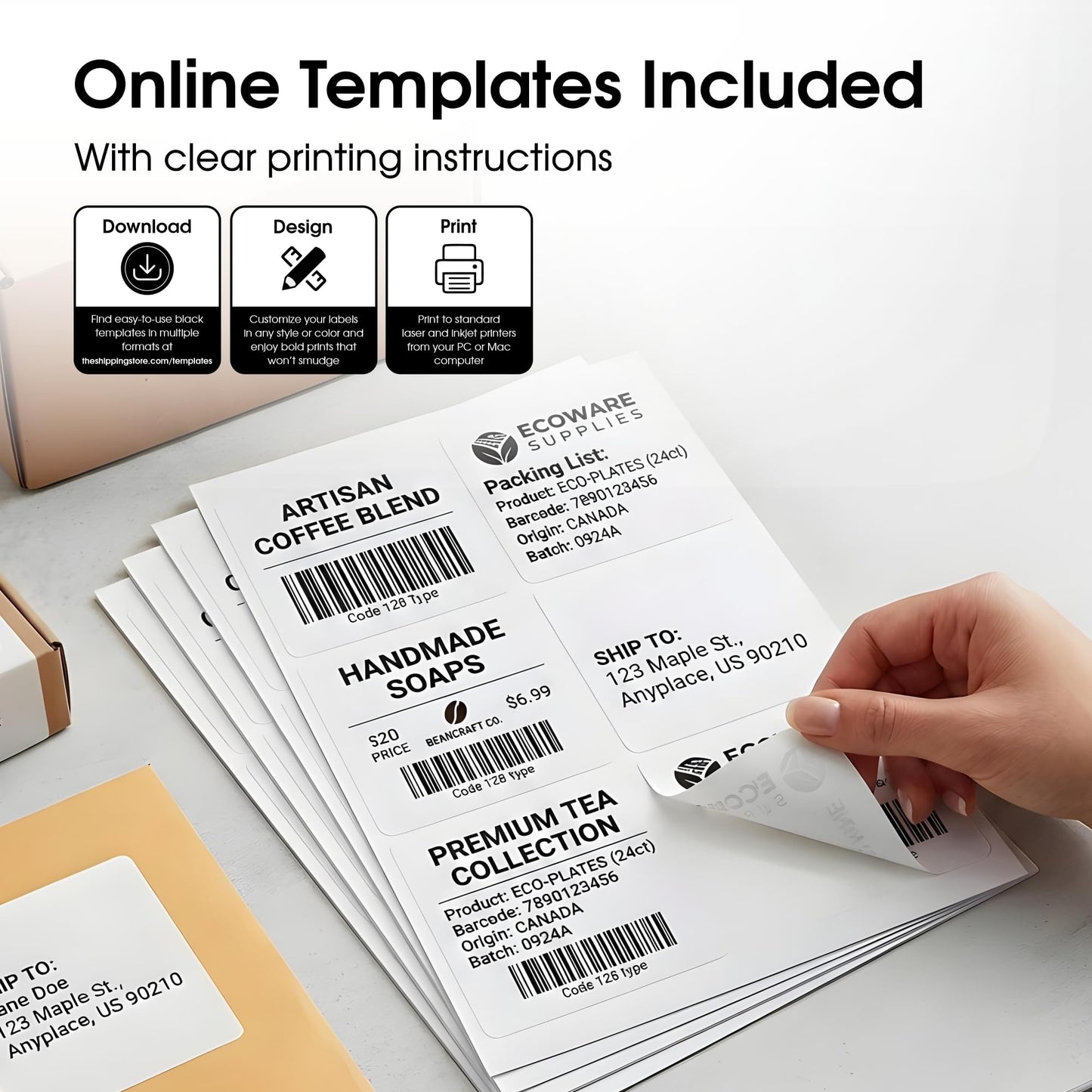 3 1/3" X 4" Matte White Shipping Labels Compatible with Inkjet and Laser Printers - 500 Sheets, 3000 Printable Stickers for Mailing, Product IDs, Organization - Spartan Industrial Template R015