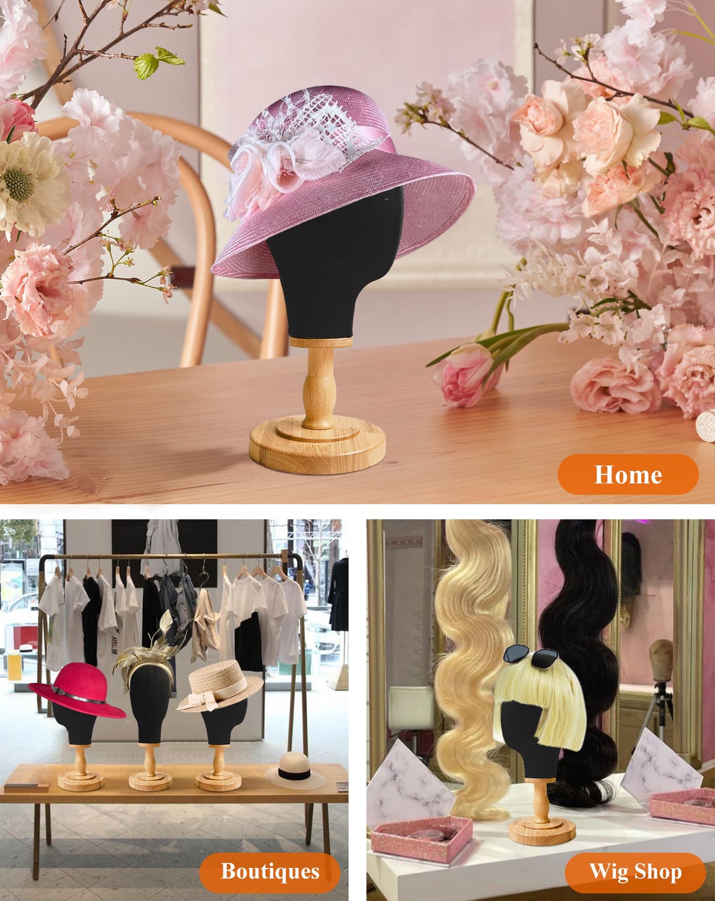 CHADWICK Black Mannequin Head Stand for Wigs, Hats, 21 Inches Fursuit Head, Hat Stand Holder with Detachable Wood Stand, Professional Canvas Block for Shop, Home Decor, Hair Salon Display