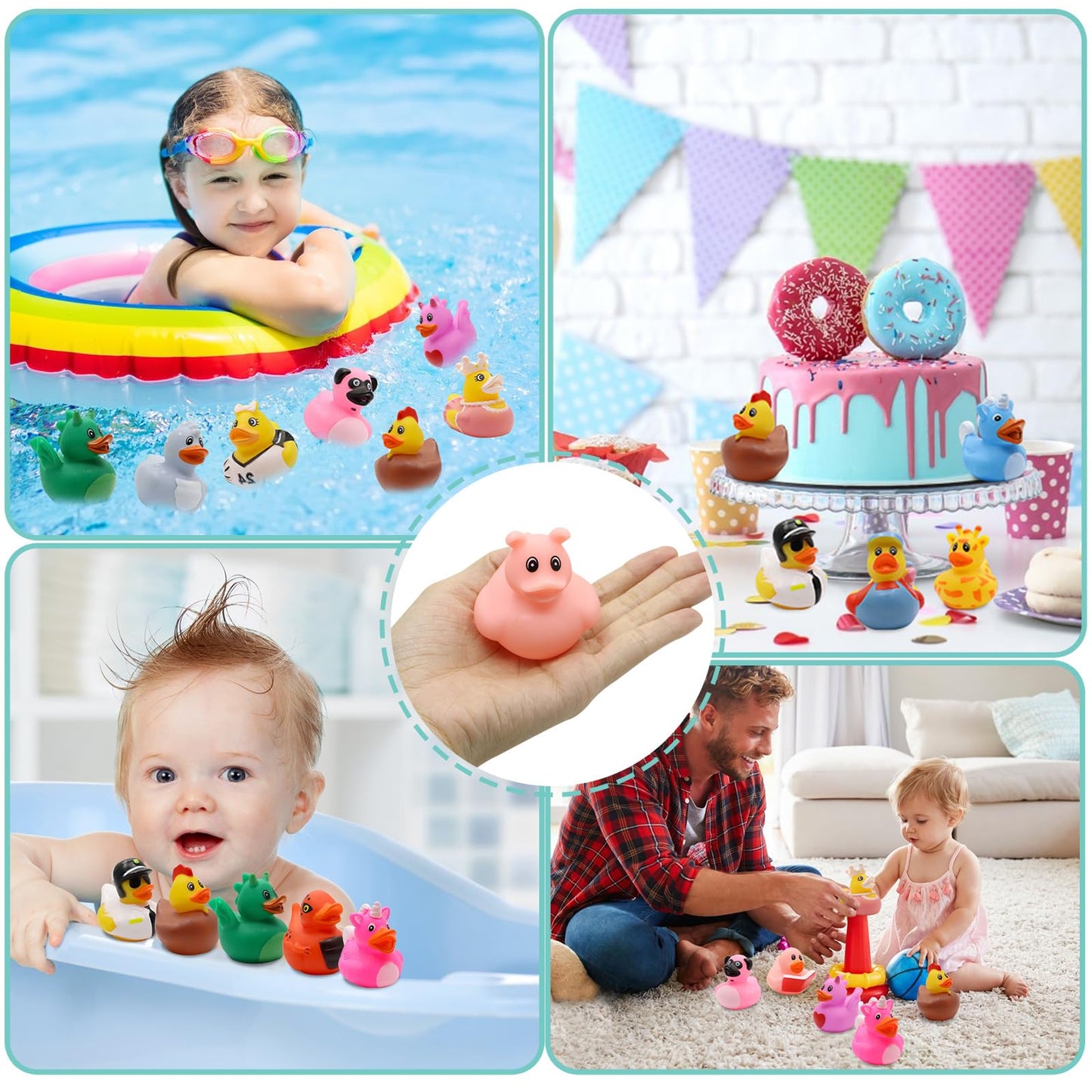 Rubber Duck Bath Toy Assortment Bulk Floater Duck for Kids Birthday Gifts Baby Showers Classroom Prizes Party Favors Rubber Duckies for Jeep Summer Beach Pool Toy (100 Pack)