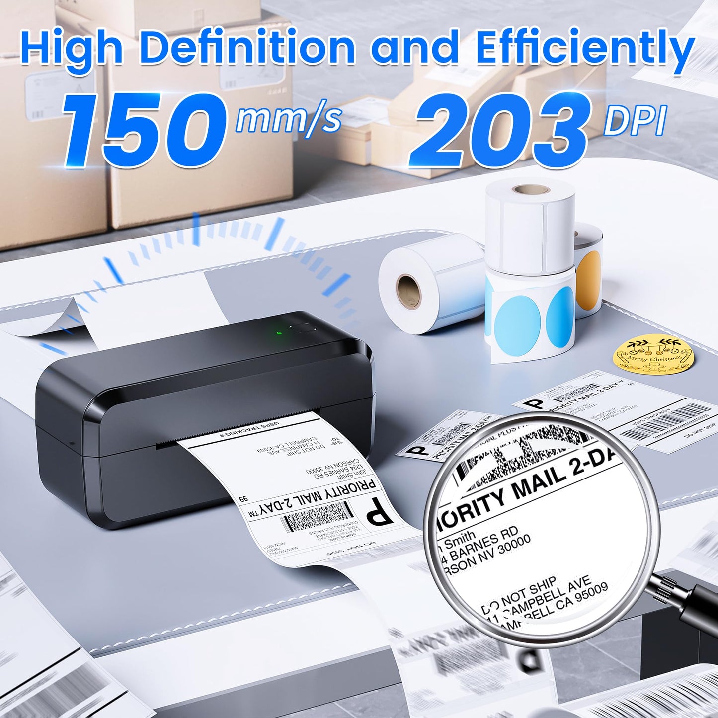 Bluetooth Thermal Shipping Label Printer, Wireless 4x6 Label Printer for Shipping Packages & Small Business, Compatible with Android, iOS, Windows and Mac, Widely Used for Ebay, Amazon, Shopify, Etsy