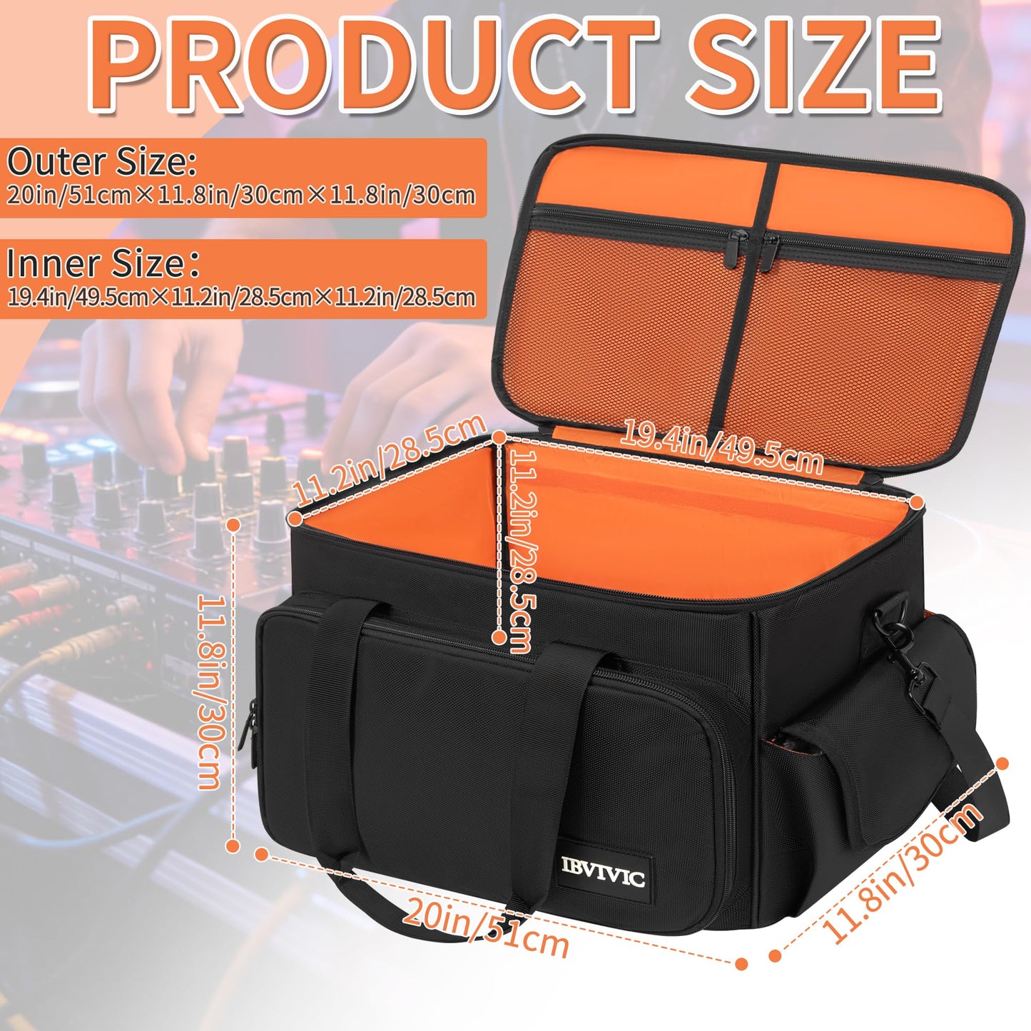 Cushioned-Bottom Cable case with Removable dividers, Featuring Multiple Pockets for Audio Equipment, DJ Gear, and Musician Accessories. (Orange, L-51x30x30CM)