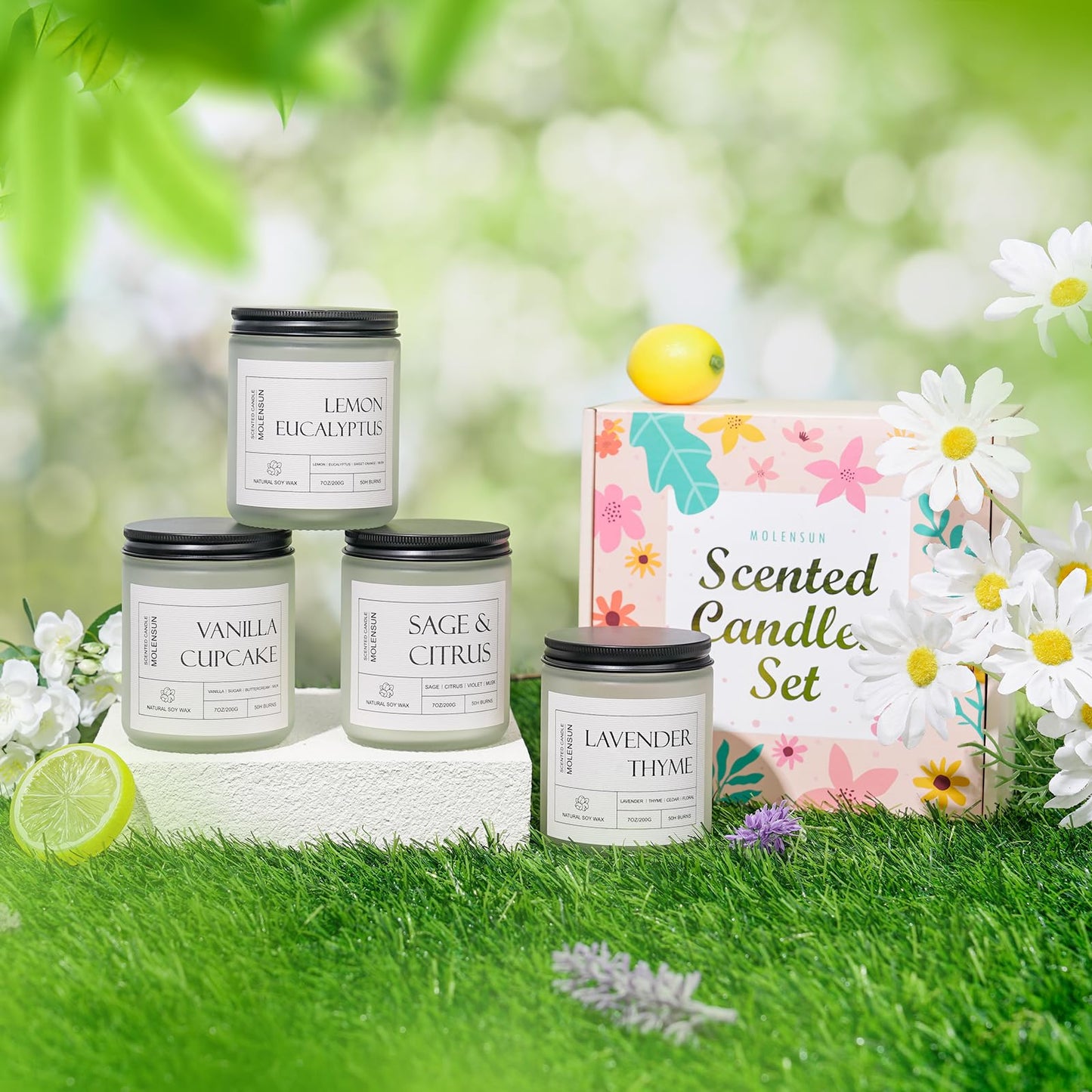 4 Pack Candles for Home Scented, 28 oz 200 Hour Long Lasting Candles, Aromatherapy Jar Candle Set, Soy Candles Gift for Women, Scents of Lavender Thyme/Lemon Eucalyptus/Sage &Citrus/Vanilla Cupcake