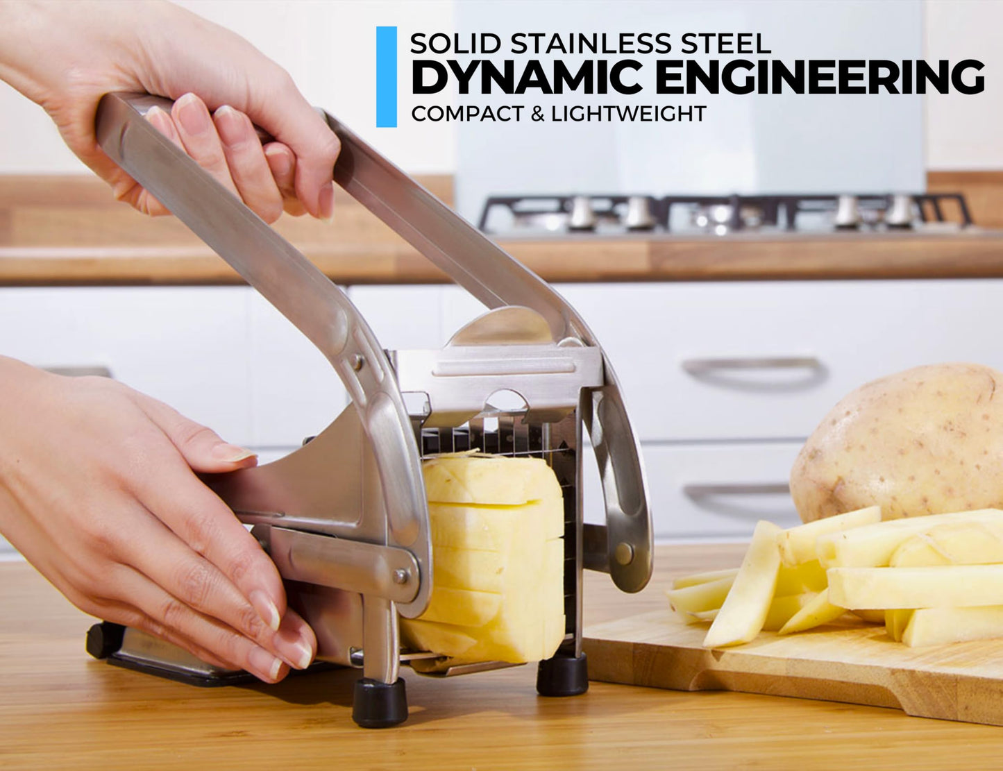 ICO Stainless Steel 2-Blade French Fry Potato Cutter, No-Slip Suction Base, Perfect for use with Air Fryer