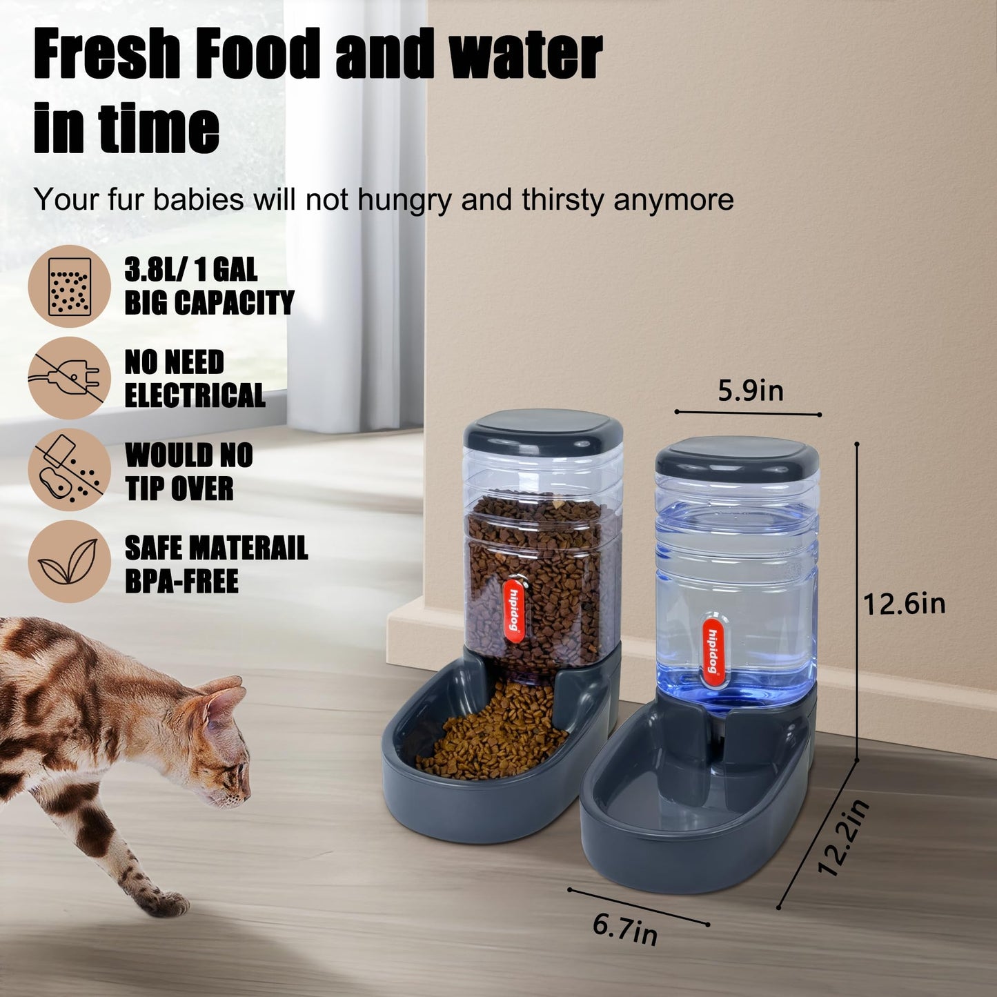 Automatic Pet Feeder Small&Medium Pets Automatic Food Feeder and Waterer Set 3.8L, Travel Supply Feeder and Water Dispenser for Dogs Cats Pets Animals