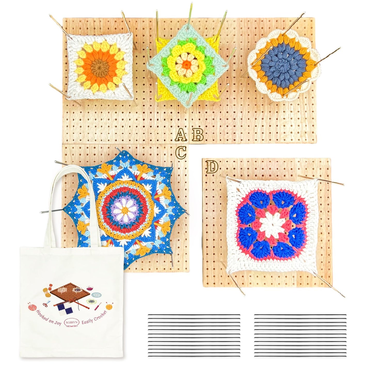 SGIBYN 18" x 18" Crochet Blocking Board 4-in-1, Magnetic Splicing Crochet Granny Square Blocking Board with 40 5.9" Pegs, Large Blocking Boards Mats for Crochet Knitting Projects,Gifts for Crocheters