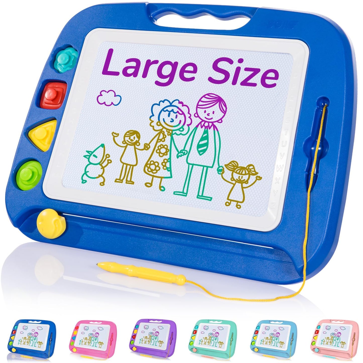 SGILE Large Magnetic Drawing Board, 16×13in Writing Painting Doodle Pad with 4 Stamps for Toddlers, Learning Educational Toy Etch Sketch Gift for 36+ Month Kids Girls Boys, Blue