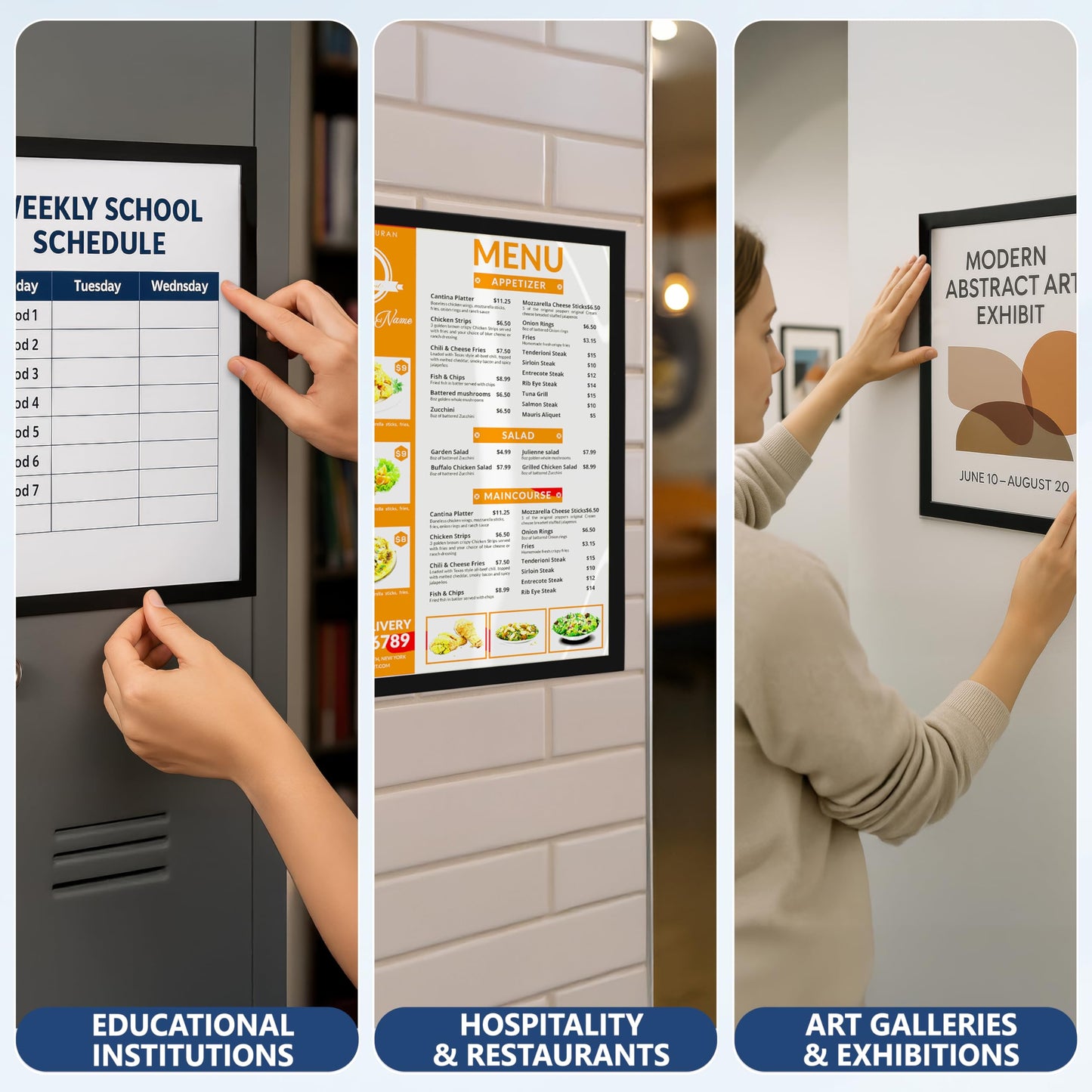 12 Pack Magnetic Sign Holder 11 x 17 with Adhesive Back - Magnetics Poster Frame & Magnetic Paper Holder - Reusable Adhesive Frames 11x17 - Magnet Frame for Wall Windows - Magnet Document Holders