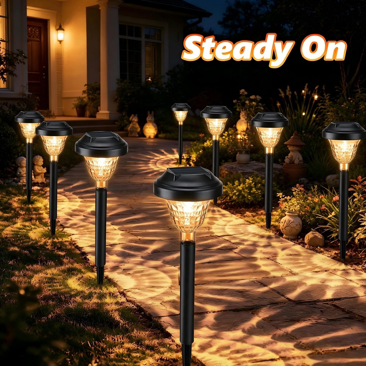 Joomer Solar Pathway Lights, 8Pack 10LED Solar Landscape Lights with Auto Lighting Sense & 2 Modes, Waterproof Outdoor Walkway Light, Warm White Cascading Garden Light for Yard, Patio, Lawn, Driveway