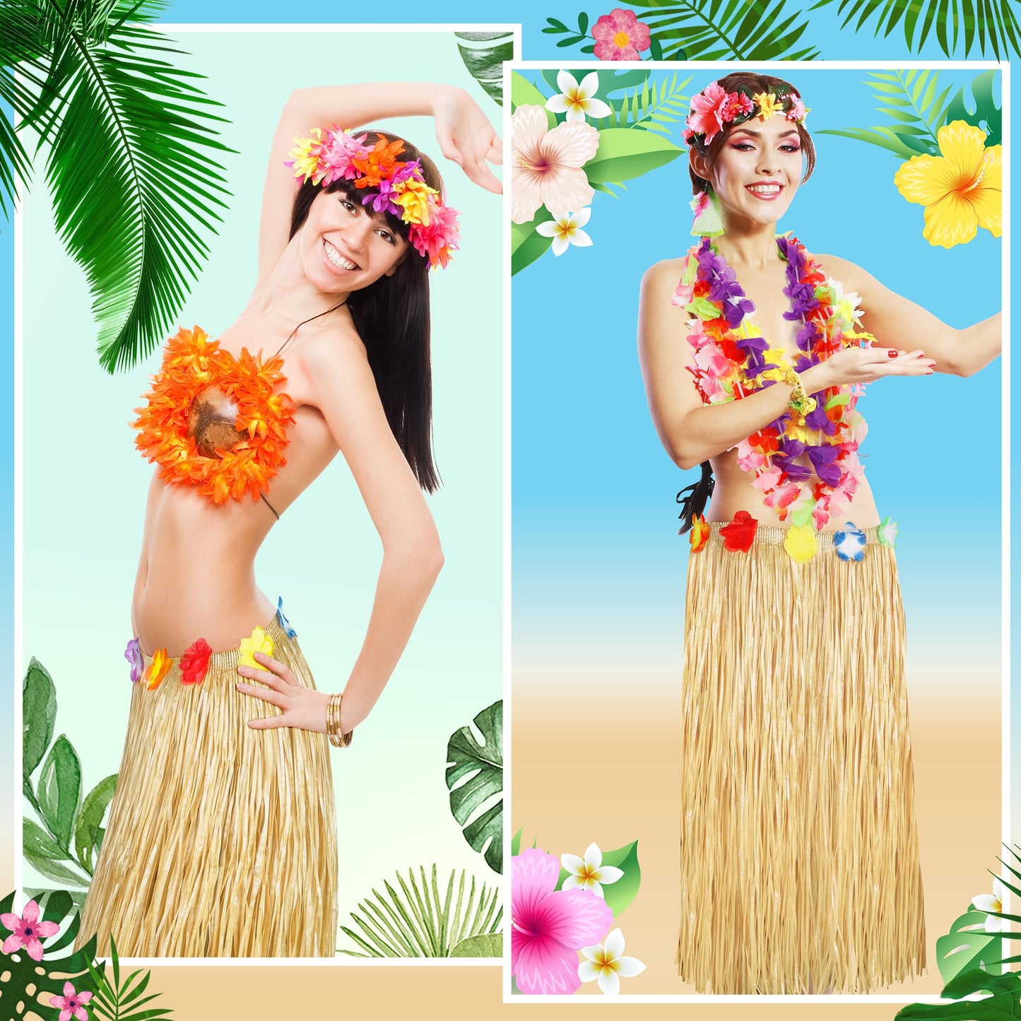 16PCS Gold 2PCS Gold Hawaiian Grass Table Skirt Hawaiian Island Party Decorations