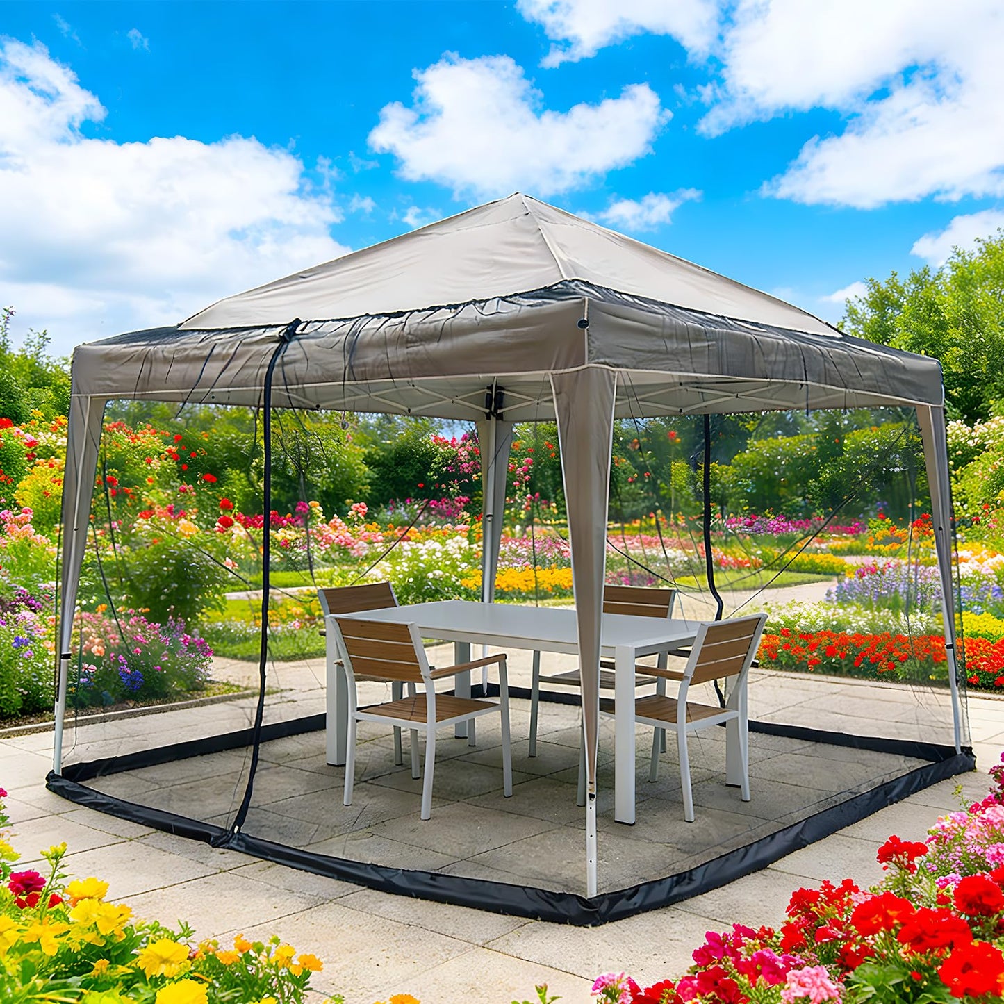 Patio Umbrellas Netting, 10' x 10' Gazebo Mosquito Netting, Otdoor Canopy Umbrella Screen, Hanging Mesh Tent with Double Zipper Door & Adjustable Rope & Weighted Bottom (Only Mosquito Net)