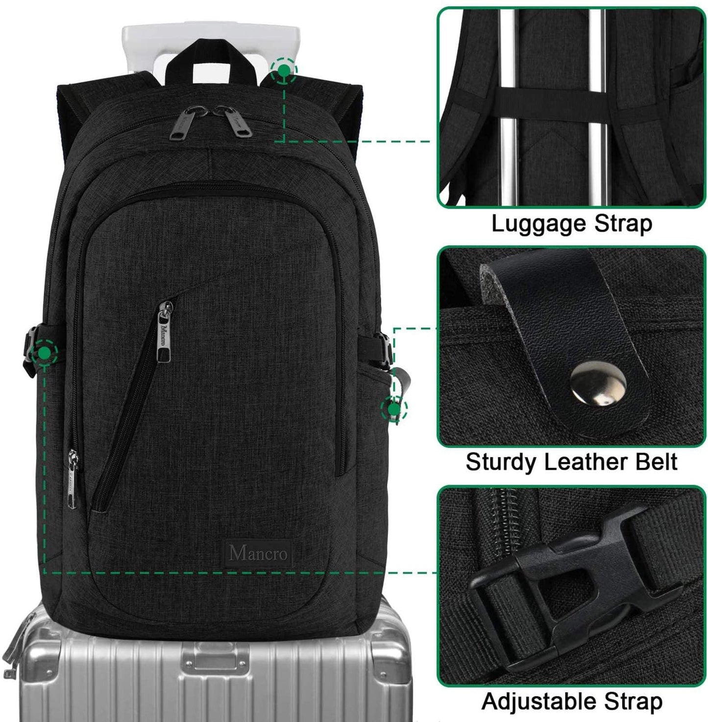 Mancro Laptop Backpack for Travel 17.3 in Anti-Theft Business Backpack Large Travel Computer Bag Daypack Work College Bookbag for Men Women, Black