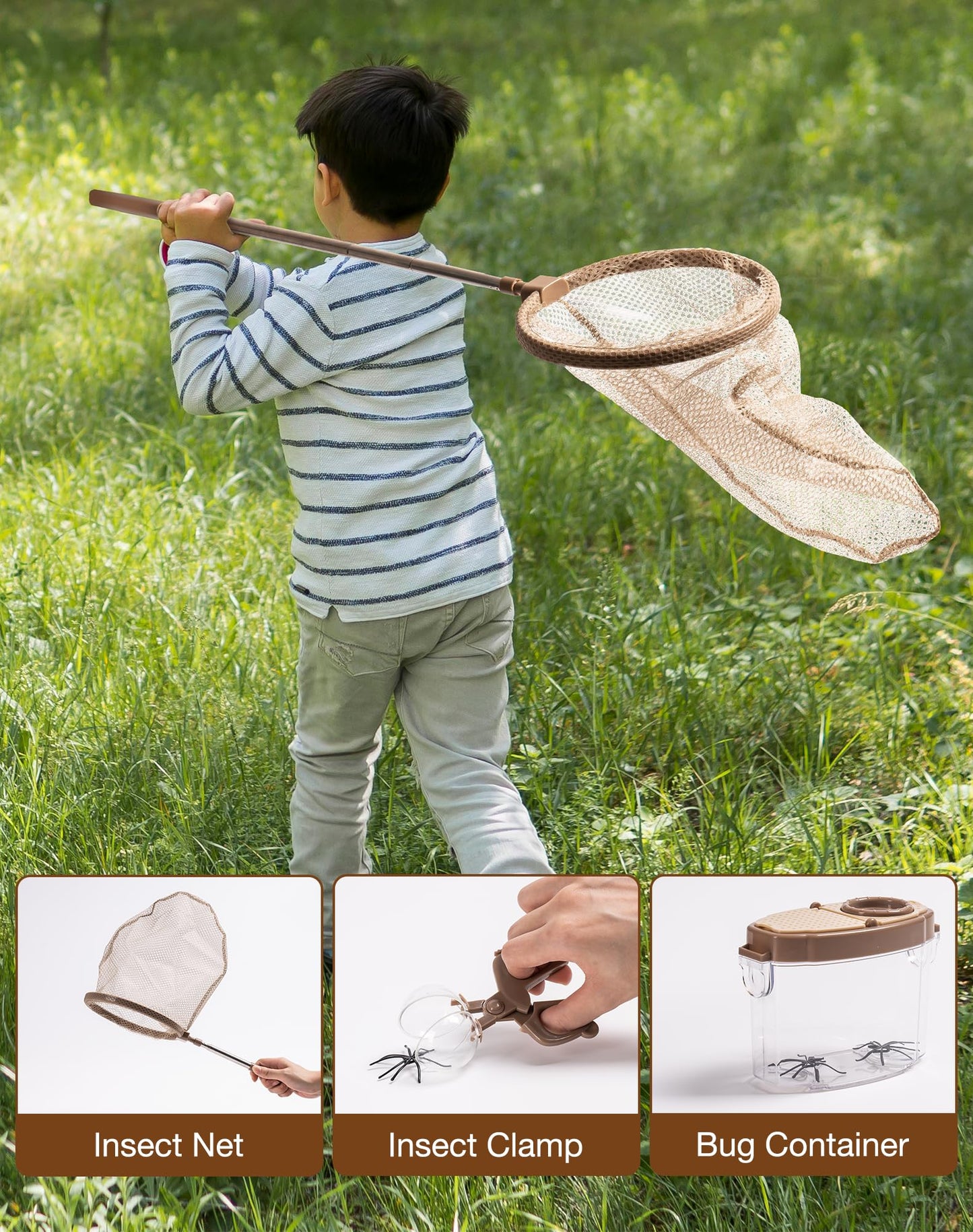 ROBUD Kids Explorer Kit, Bug Catcher Kit with Costume Set, Outdoor Exploration Set for Camping, Montessroi Toy for Kids Coming Closer to Nature，WRP07