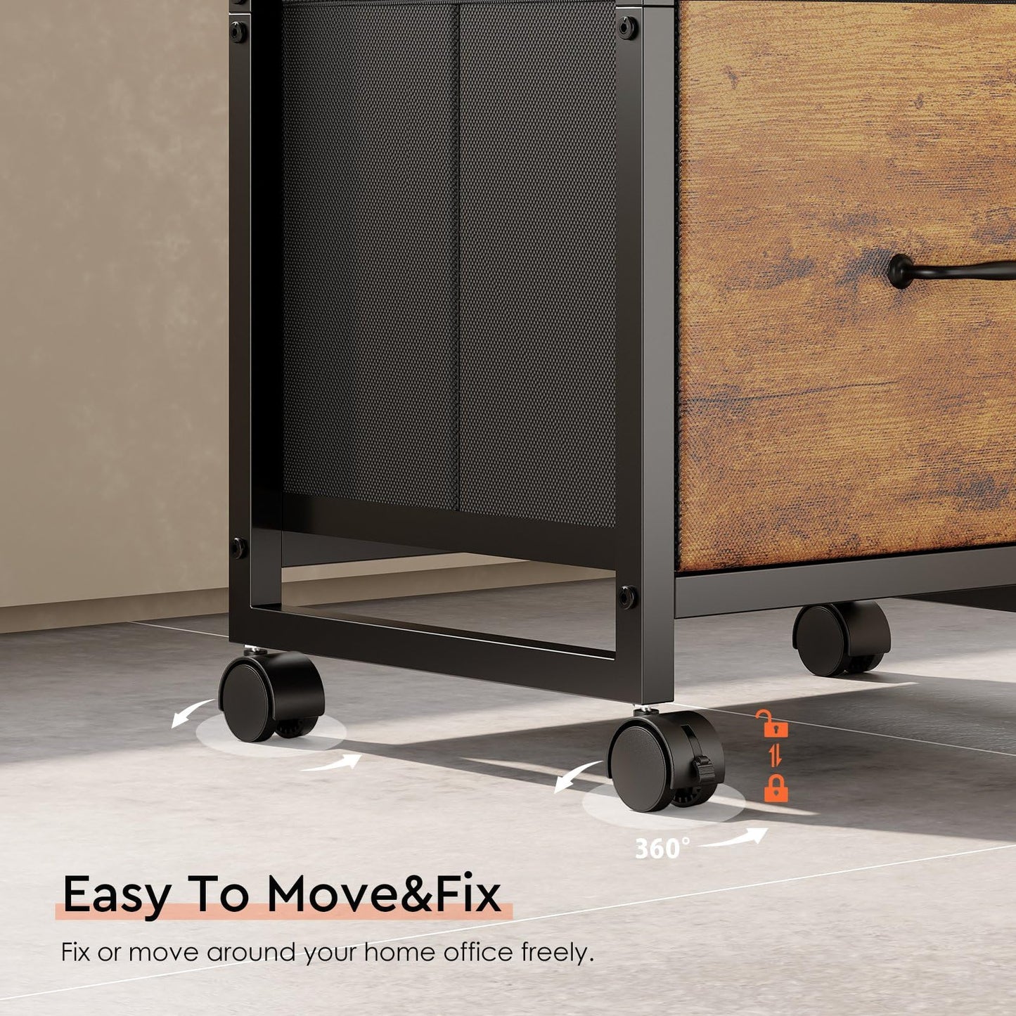 3 Drawer Mobile File Cabinet with Wheels Fabric Vertical Filing Cabinet fits A4 or Letter Size for Home Office,Rustic Brown2