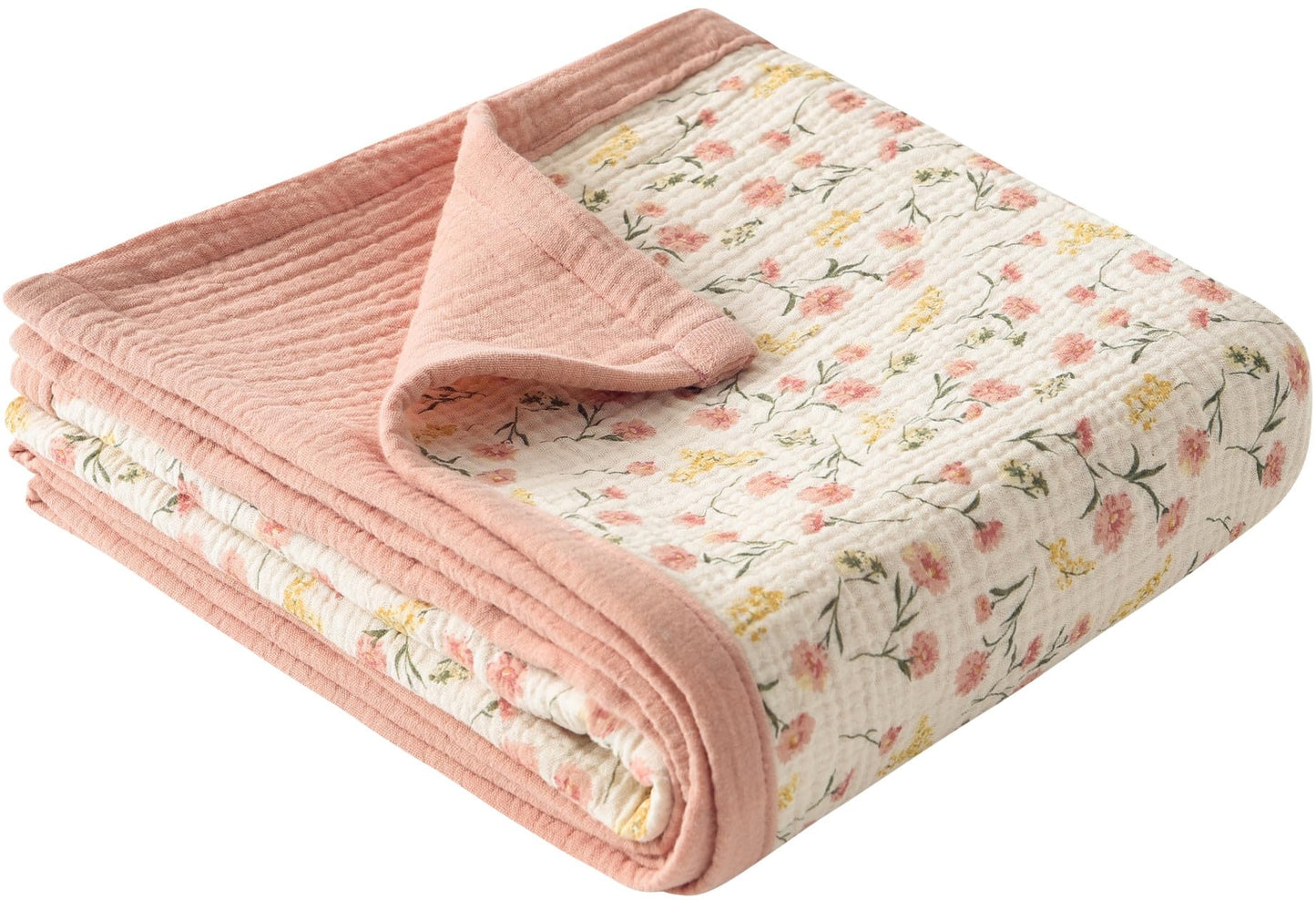 Little Jump Muslin Baby Blankets for Girls, Large 47" x 47" Cotton Crib Blanket for Baby Infant Toddler, Soft Breathable and Lightweight Toddler Quilt for Girls (Peach Floral)