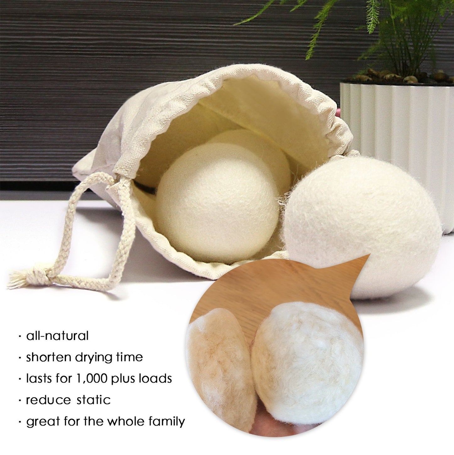 Dryer Balls-All Natural Wool - Chemical Free Natural Fabric Softner, Fabric Softner Alternative Reusable (6 Pack) (White)