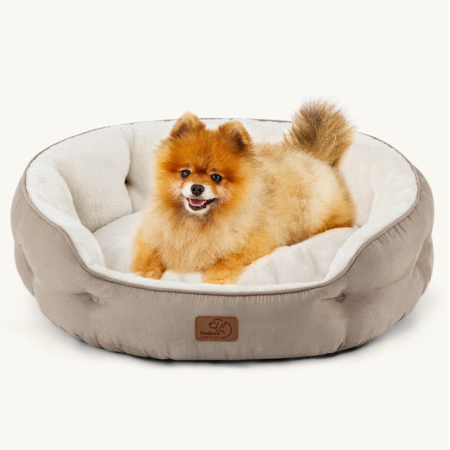 Bedsure Small Dog Bed for Small Dogs Washable - Round Cat Beds for Indoor Cats, Round Pet Bed for Puppy and Kitten with Slip-Resistant Bottom, Camel, 25 Inches