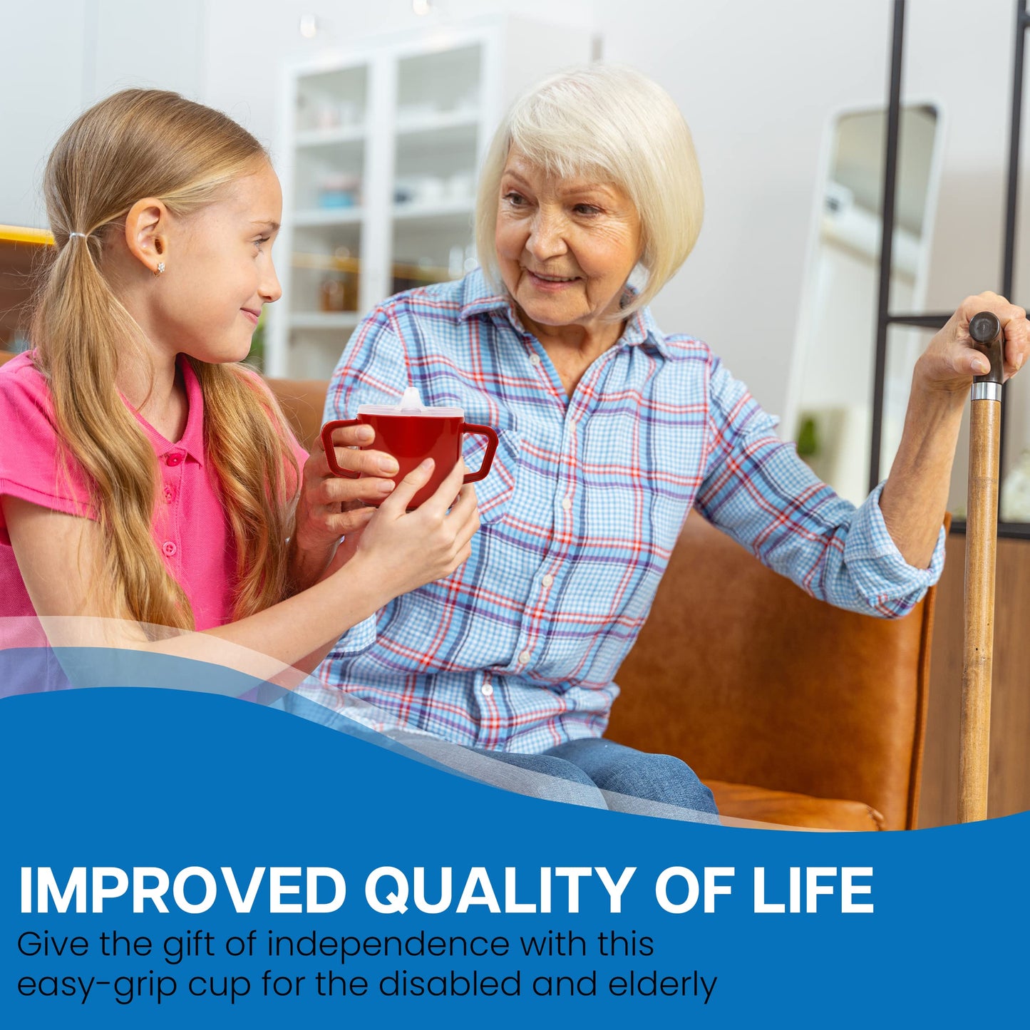 Providence Spillproof Compact 8oz Adult Sippy Cup with 2 Handles - Sip Cups for Adults for Limited Mobility - Handicapped Accessories - Handicap Cups for Elderly Care - Made in the USA - Red - 6