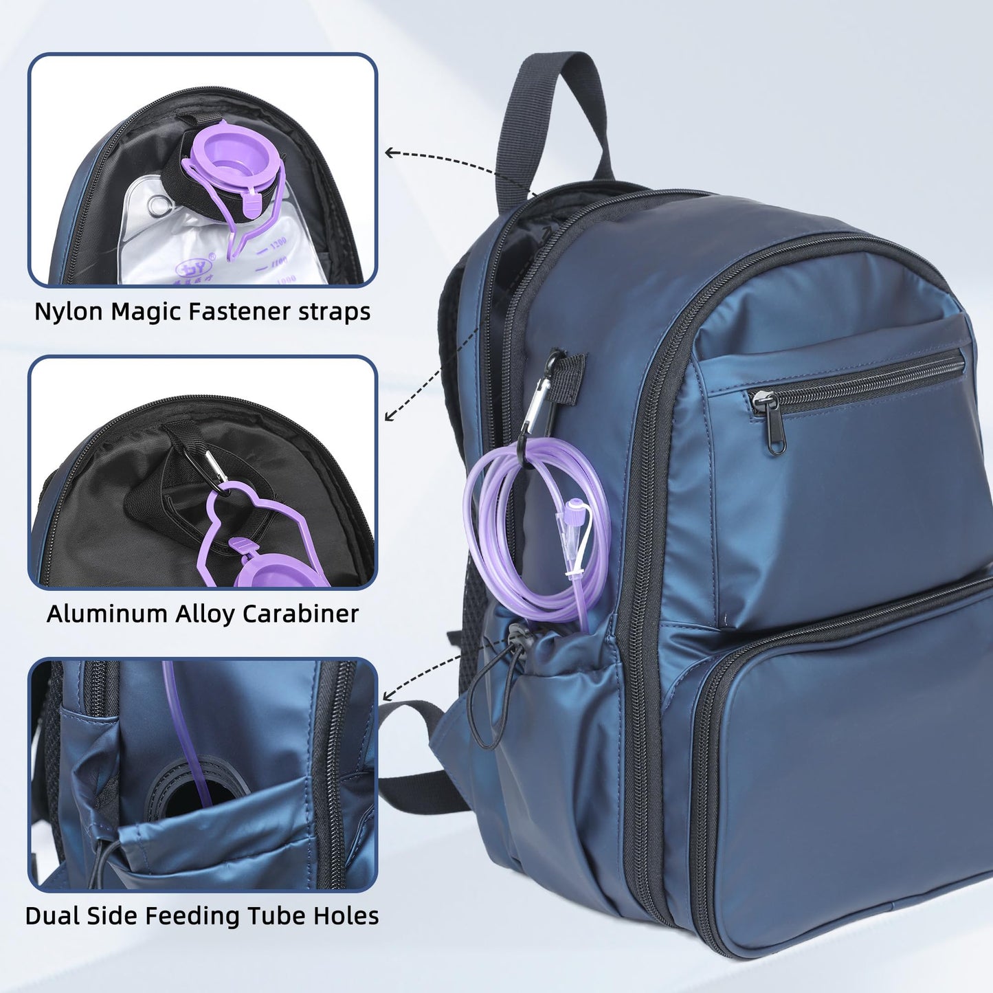 Feeding Tube Backpack for G Tube Gtube Feeding - 13.8" Upgraded Modified Enteral Feeding Pump Backpack for Teenagers/Adults/Blue