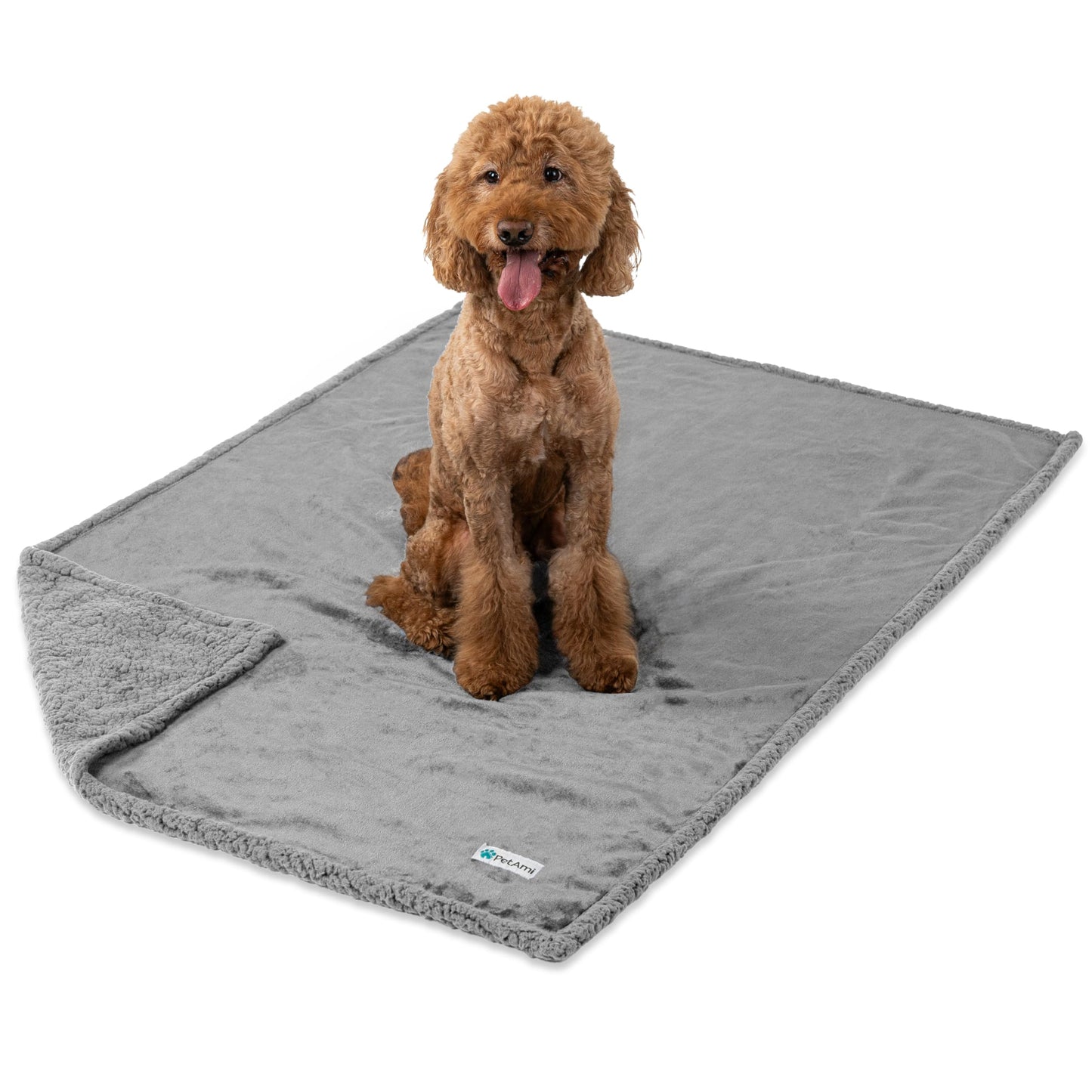 PetAmi Waterproof Dog Blanket for Medium Large XL Dog Puppy Cat Throw for Couch Cover Leakproof Protection, Sherpa Fleece, Reversible Soft Washable 80x60 Light Gray