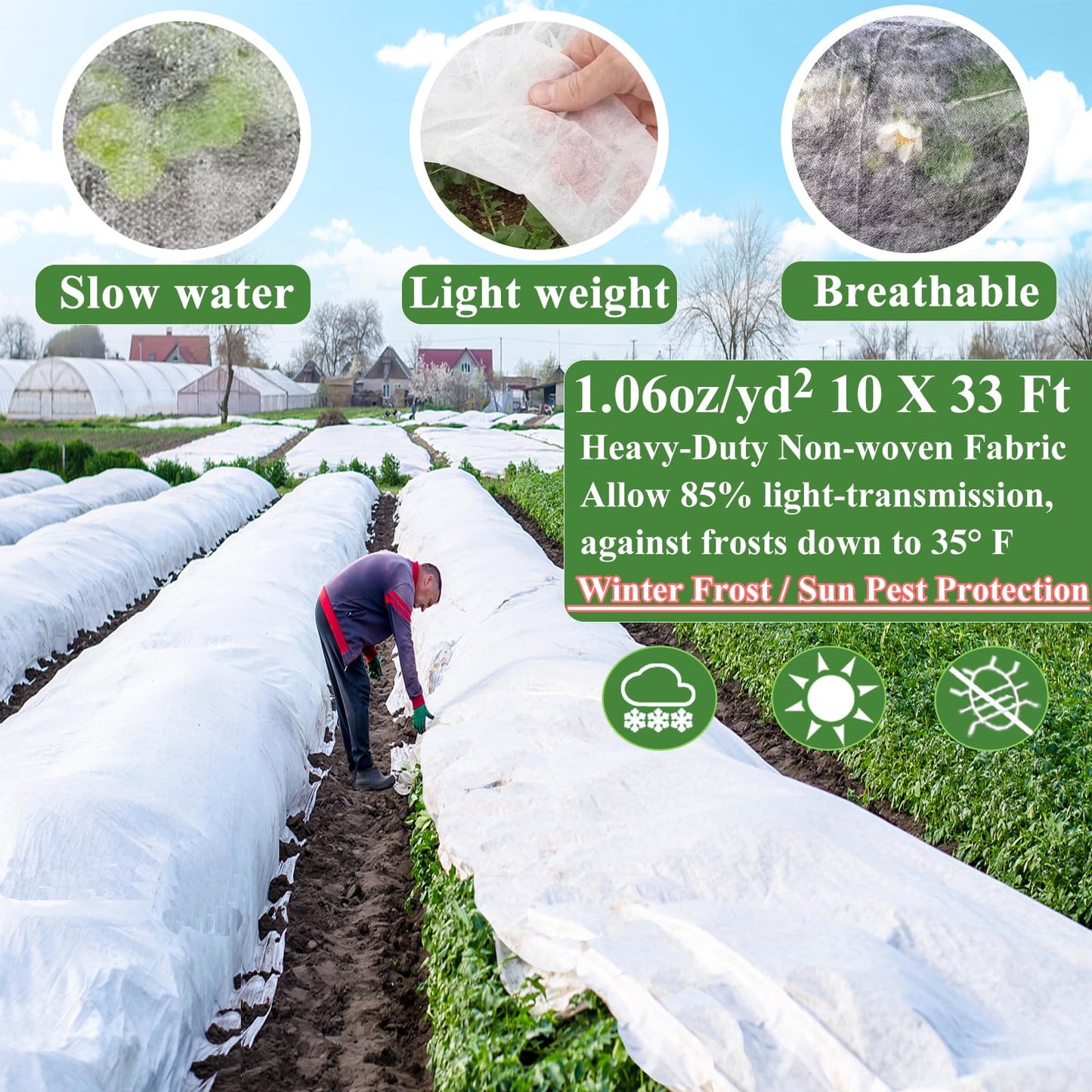 WYRJXYB 3x10M Plant Covers Freeze Protection Kit, Garden Hoops Kit for Winter, Frost Cloths Plant Blankets Floating Row Cover for Winter Outdoor, Greenhouse Garden Hoop for Raised Beds Snow Protection
