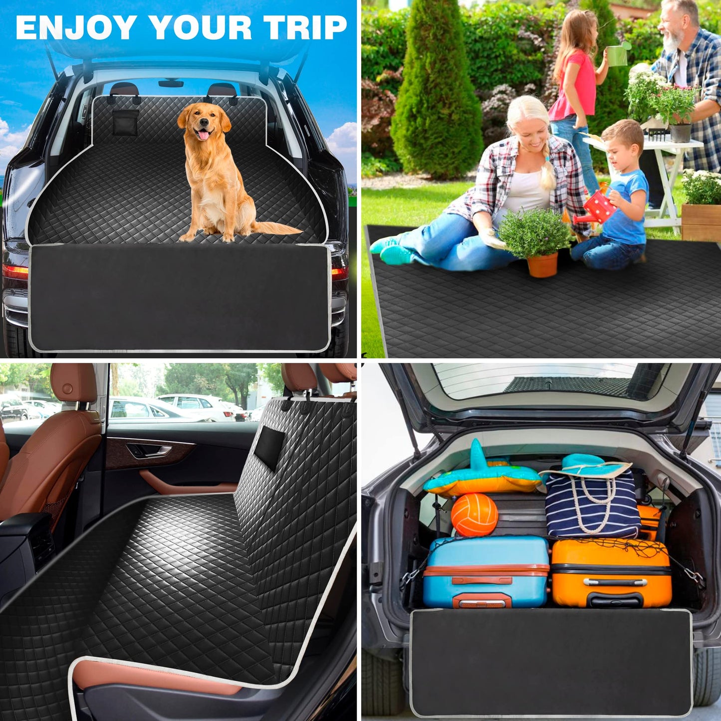 Happept Cargo Liner for Dogs Fold Down Seat, Heavy Duty Dog Mat for Car with Bumper Flap Protector, Dog Seat Cover for SUV Trunk for Sedans Vans, Universal Fit (Black+Gray)