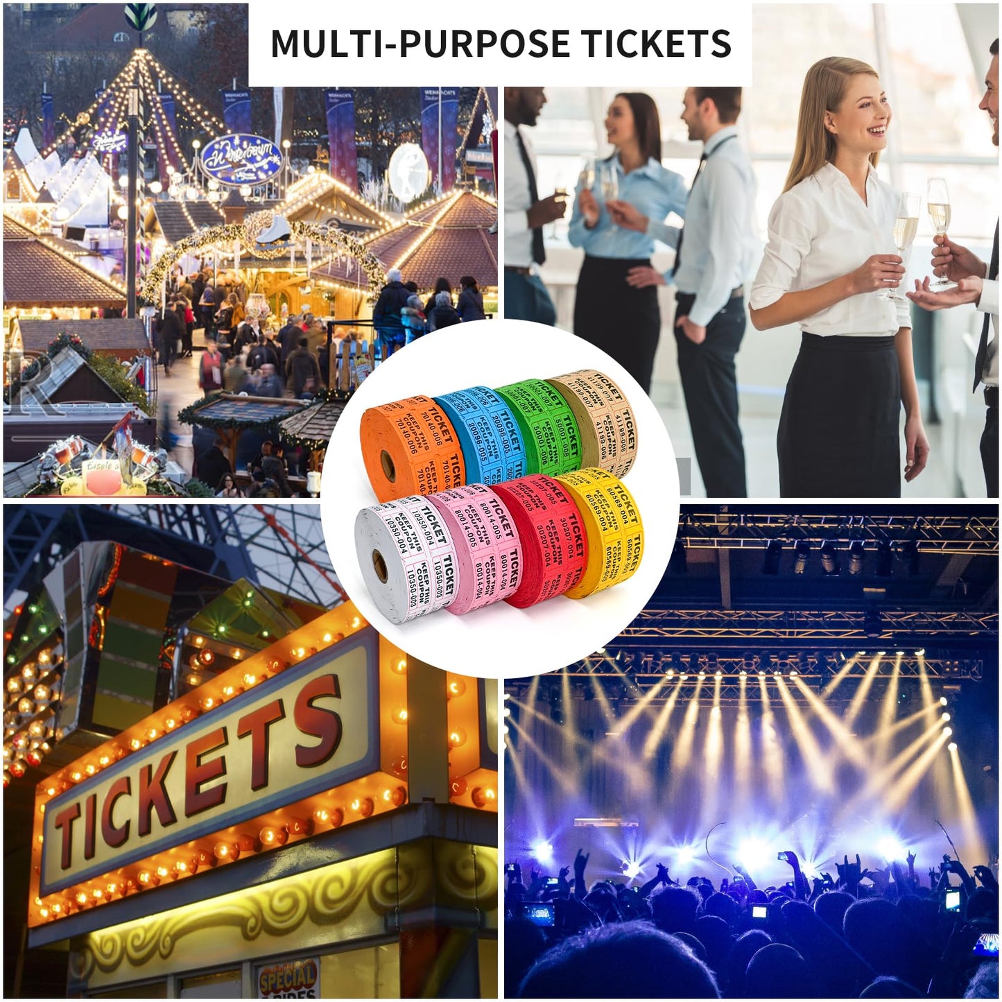 L LIKED 8000 Assorted Raffle Tickets with Consecutive Serial Numbers, 8 Rolls of 1000, 50/50 Raffle Tickets Double Roll for Events (Orange, Blue, Green, Brown, White, Pink, Red, Yellow)