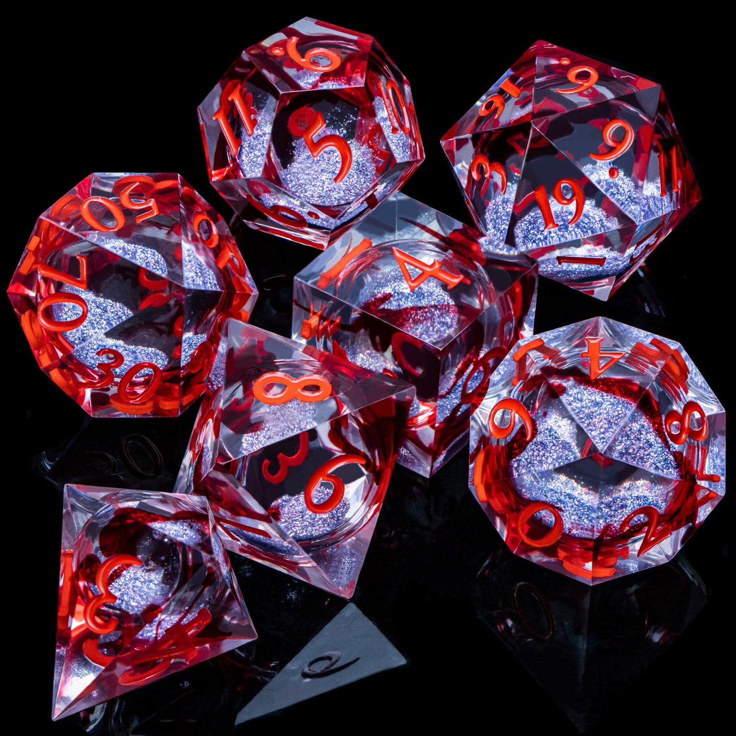 ARUOHHA Liquid Core DND Dice Set Blood Sharp Edged Dragons Dice Compatible with D&D RPG Role Playing Game, Handmade Resin Blood Red Dungeons Polyhedral Dice with Gift Box, D20 D12 D10 D8 D6 D4