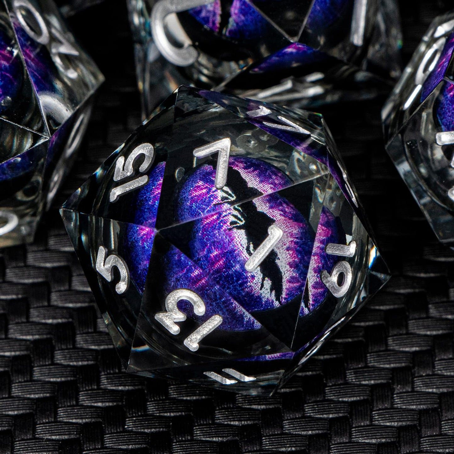 ARUOHHA DND Resin Dice Dragons Eye Dice Liquid Core Purple Sharp Edged Dice Set with Gift Box, Dungeons Polyhedral D and D Dice Set Compatible with D&D Role Playing Game D20 D12 D10 D8 D6