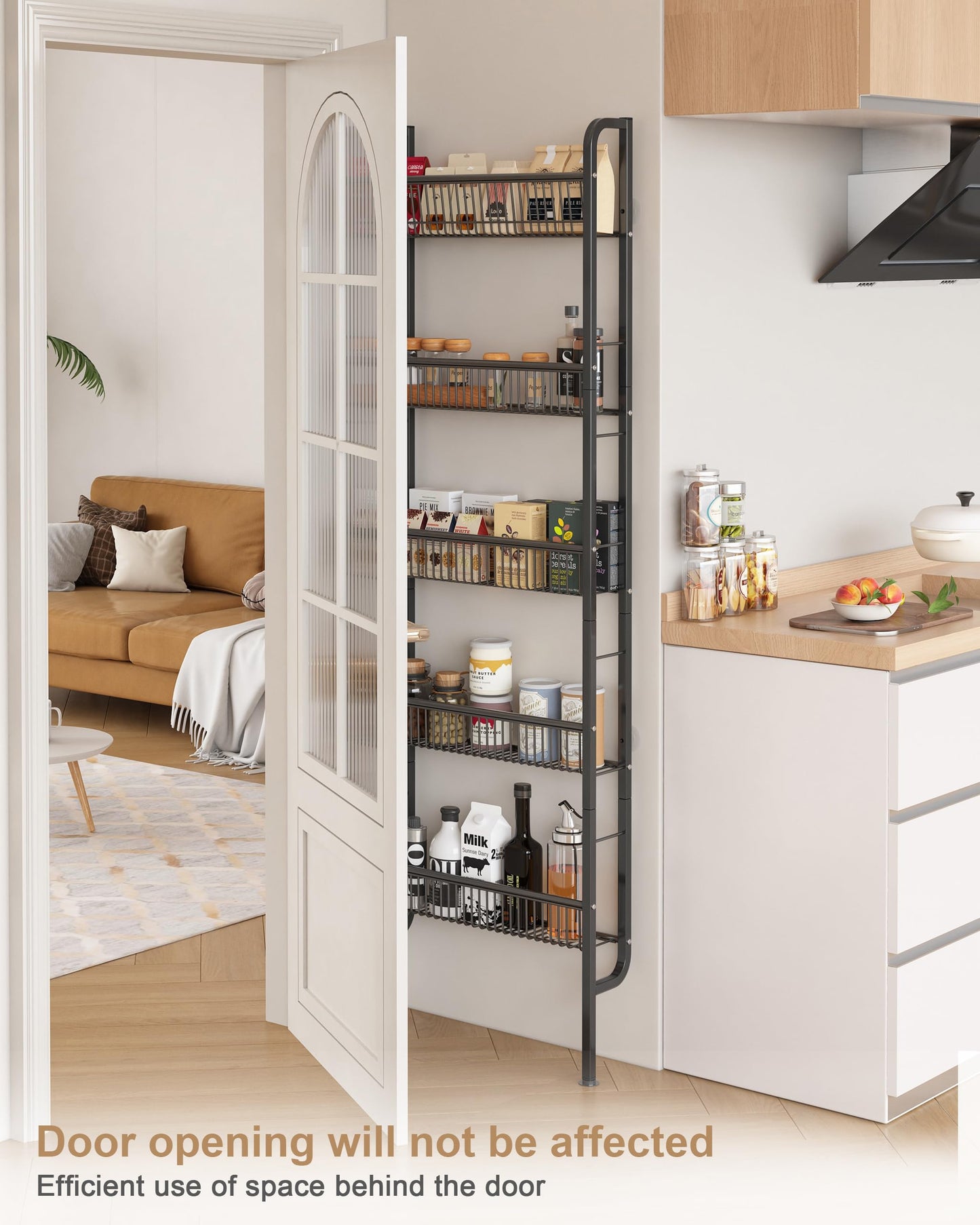 UMDONX Narrow Metal Storage Shelf Bathroom Organizer 5 Tier, Kitchen Behind Door Shelves Multifunctional Bookshelf (Black Width 9.5cm)
