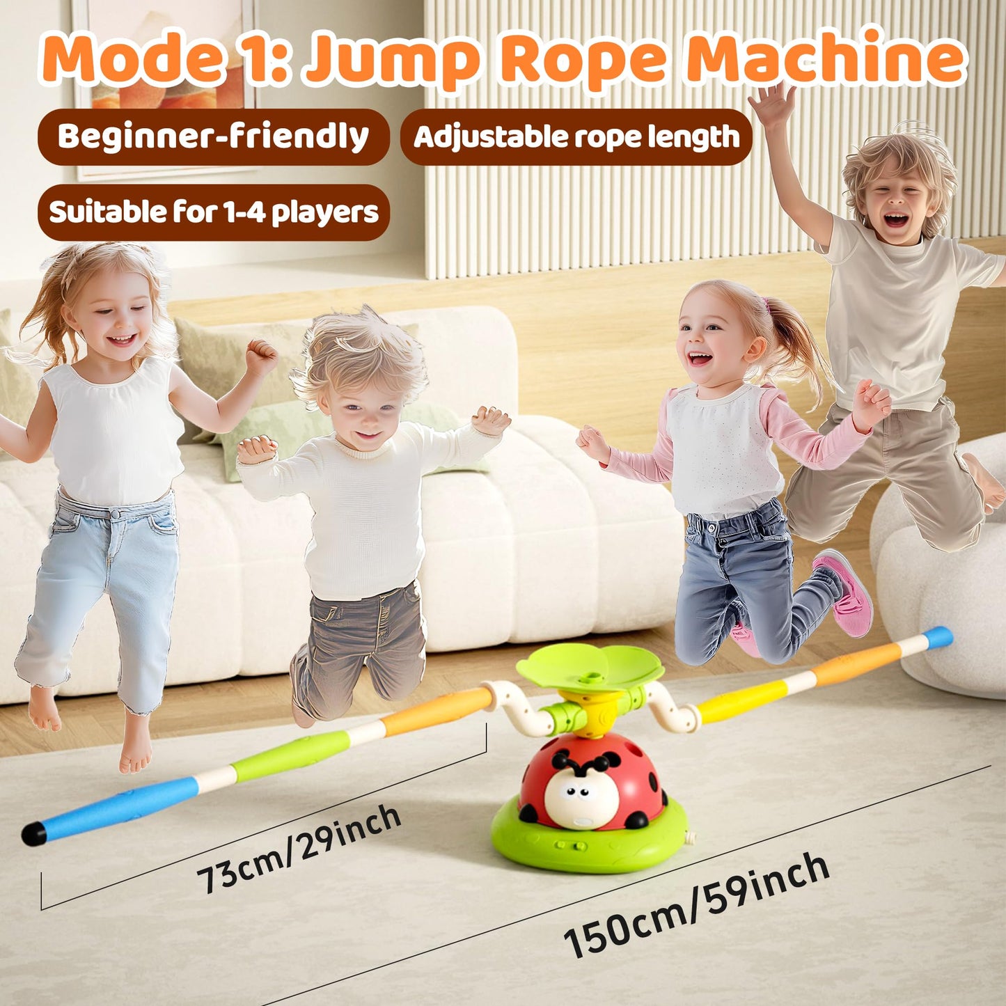 5 in 1 Multi-Functional Game Sports Machine, Kid Ladybug Fitness Machine Toy,Obstacle Course/Rocket Launch/Ring Toss/Musical Jump Toys with Remote Control, Outdoors Toys for 3-8 Years Boys Girls