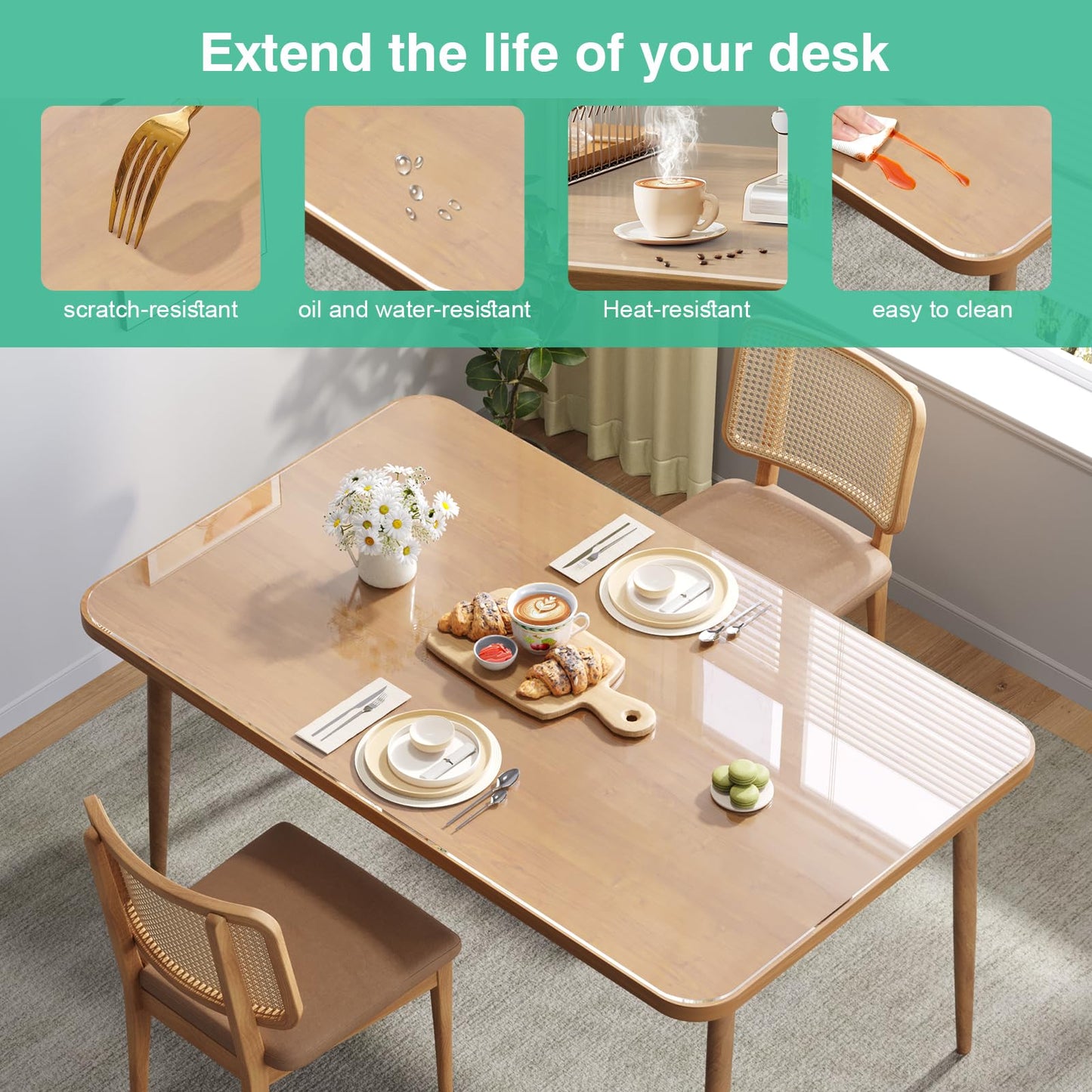NATRKE Clear Desk Mat Pad, 47.2"x23.6" Transparent Desk Protector Mat Plastic Desk Mat, Thickness 0.06" PVC Translucent Waterproof Non-Slip Clear Writing Desk Pad for Desktop for Home Office