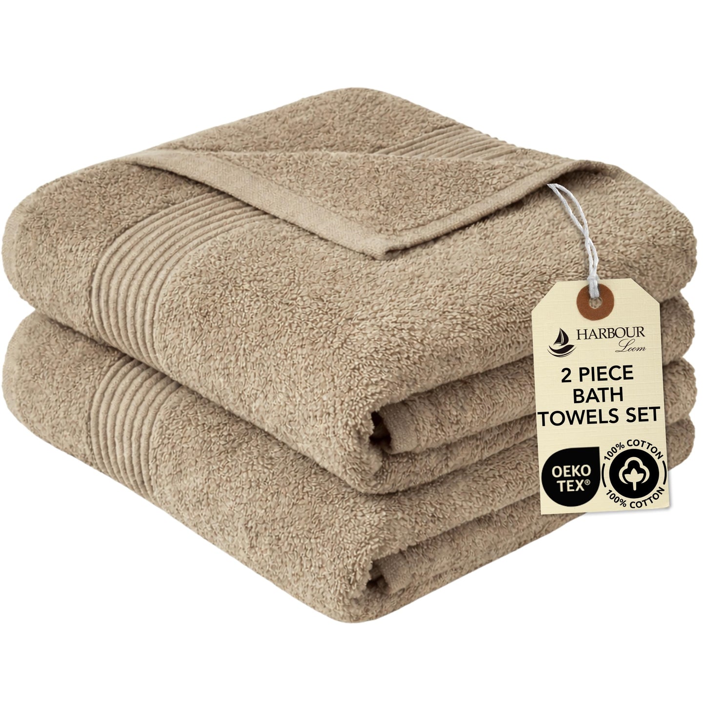 Harbourloom Boulevard Series Luxury Bath Towels – 2 Pack 600 GSM Turkish Cotton Bath Towel Set, Soft Plush Absorbent & Quick-Dry Bathroom Towels, Hotel & Spa Quality, 28 x 55 in (Taupe Quartz)