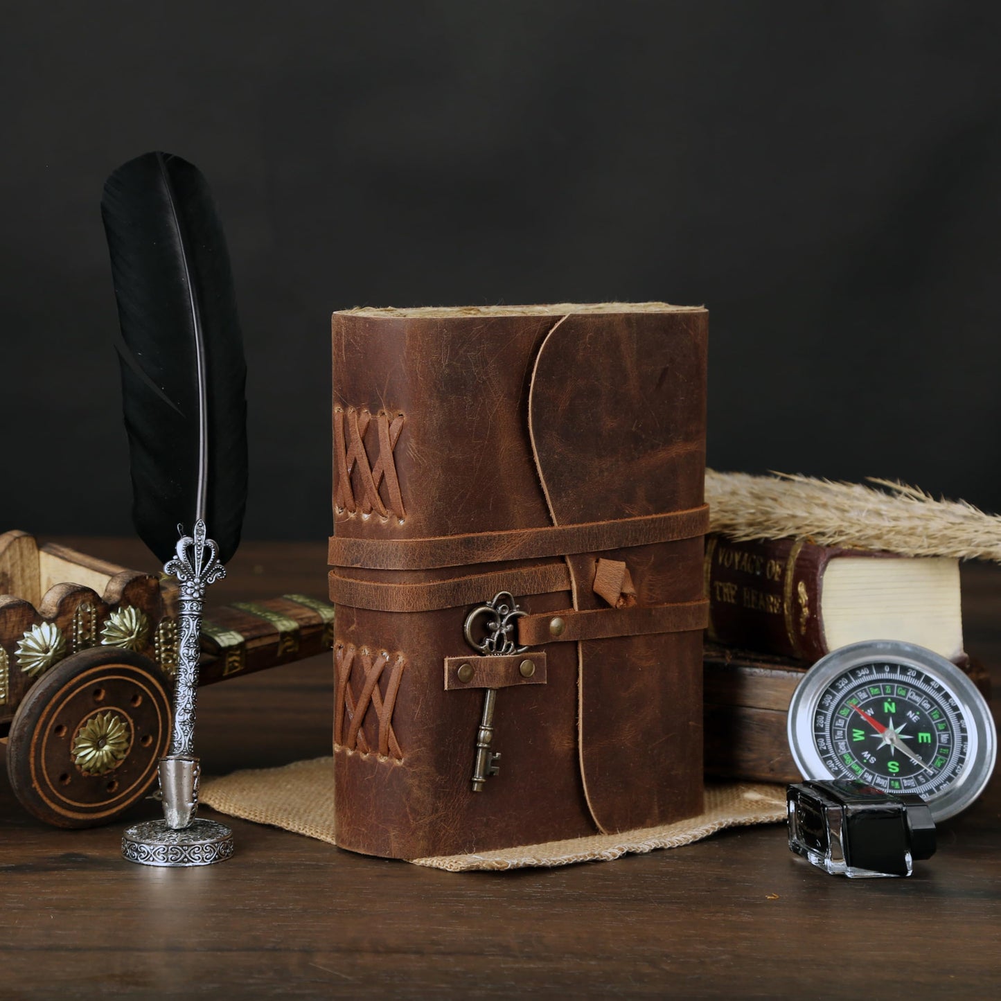 Leather Journal with Deckle Edge Paper 8x6 inch and Vintage Key/Handmade Writing Notebook Diary/Bound Daily Notepad for Men & Women Medium, Sketch/Writing pad, for Artists