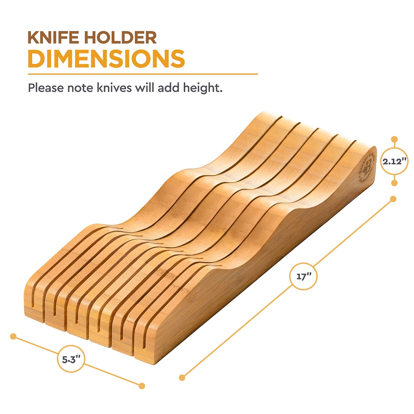 Knife Drawer Organizer - Bamboo in-Drawer Knife Block Holder for Kitchen, Wooden Knife Organizer Drawer Insert, Knife Storage Drawer Block for Steak, Chef, Utility Knives, Holds up to 16 Short Knives