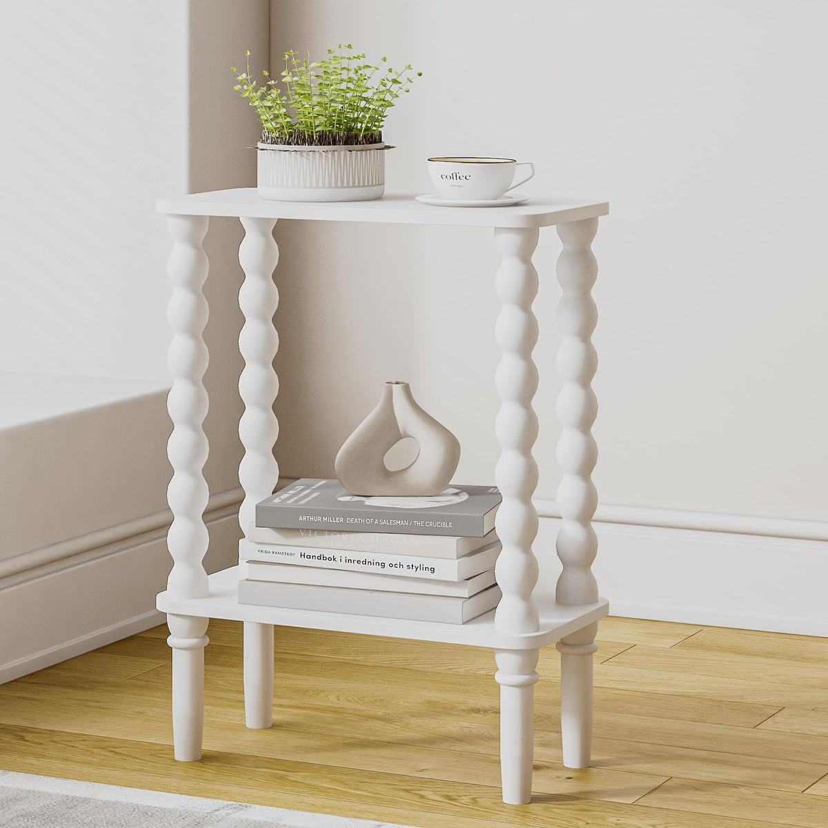 Veegle Narrow Side Table, Small End Table with Storage Shelf, Modern Bedside Table Night Stand for Living Room, Bedroom, Office and Small Spaces (White)