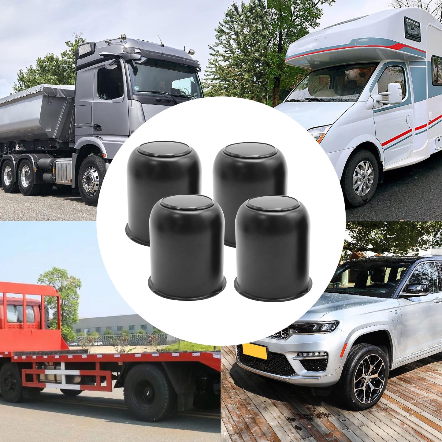 Hoypeyfiy 4Pcs Push Through Wheel Center Caps, 3.19 Inch Truck Trailer Rim Center Caps, Trailer Hub Caps for Trailer Truck RV Wheel Rims, Silver or Black (Black,3.19")