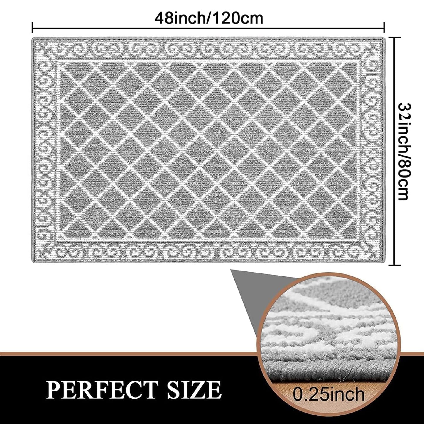 HEBE Non Slip Door Mat Indoor, 32" x 48" Heavy Duty Entrance Rug for Front Door, Washable Absorbent Floor Mat for Entryway Garage Patio, Grey