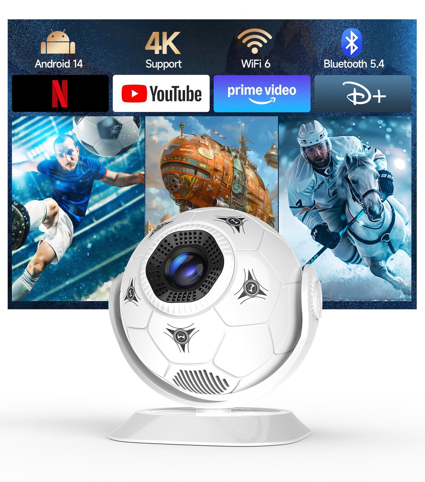 Magcubic 2026 Football-Themed Mini Projector, Portable Projecteur with WiFi 6 and Bluetooth 5.4, 4K Support, Auto Keystone, 180° Rotatable, Android 14 Smart Projector for Movie Home Theater, HY300F
