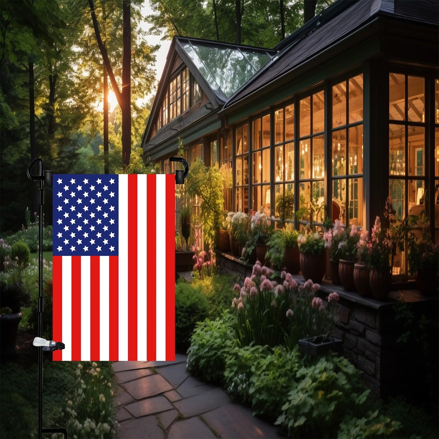 Akeydeco Garden Flag Pole Stand Holder, 10 Pack Garden Flags for Outside with Flag Stopper and Clip Waterproof Powder-Coated Paint for Flag Pole Holder for Outside House,Yard Flags for Outside