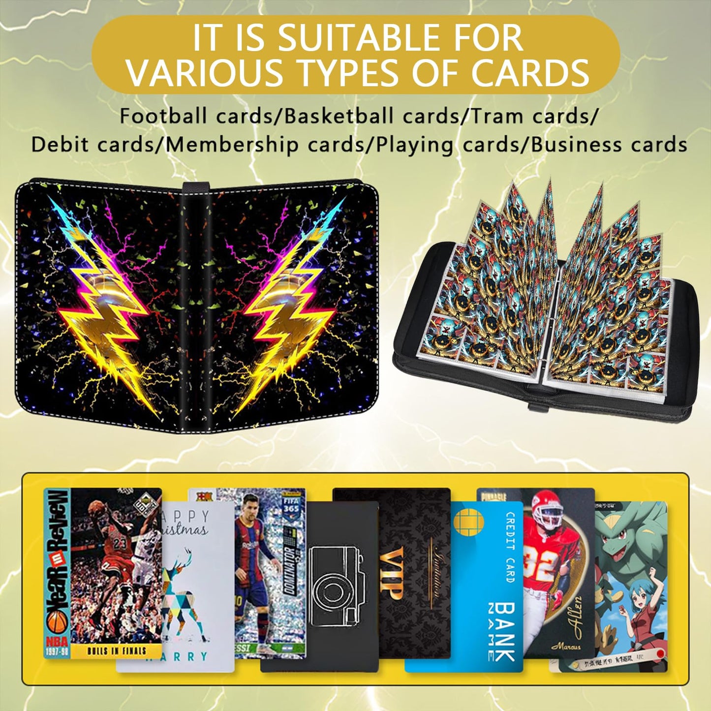 Card Binder 9 Pocket for PokeN Card with 900 Cards Capacity 50 Pages,Zipper Waterproof PU Leather Toploader with Portable Handle–Trading Card Album for 151/Game/Hockey Card, Gift for Kids & Collectors