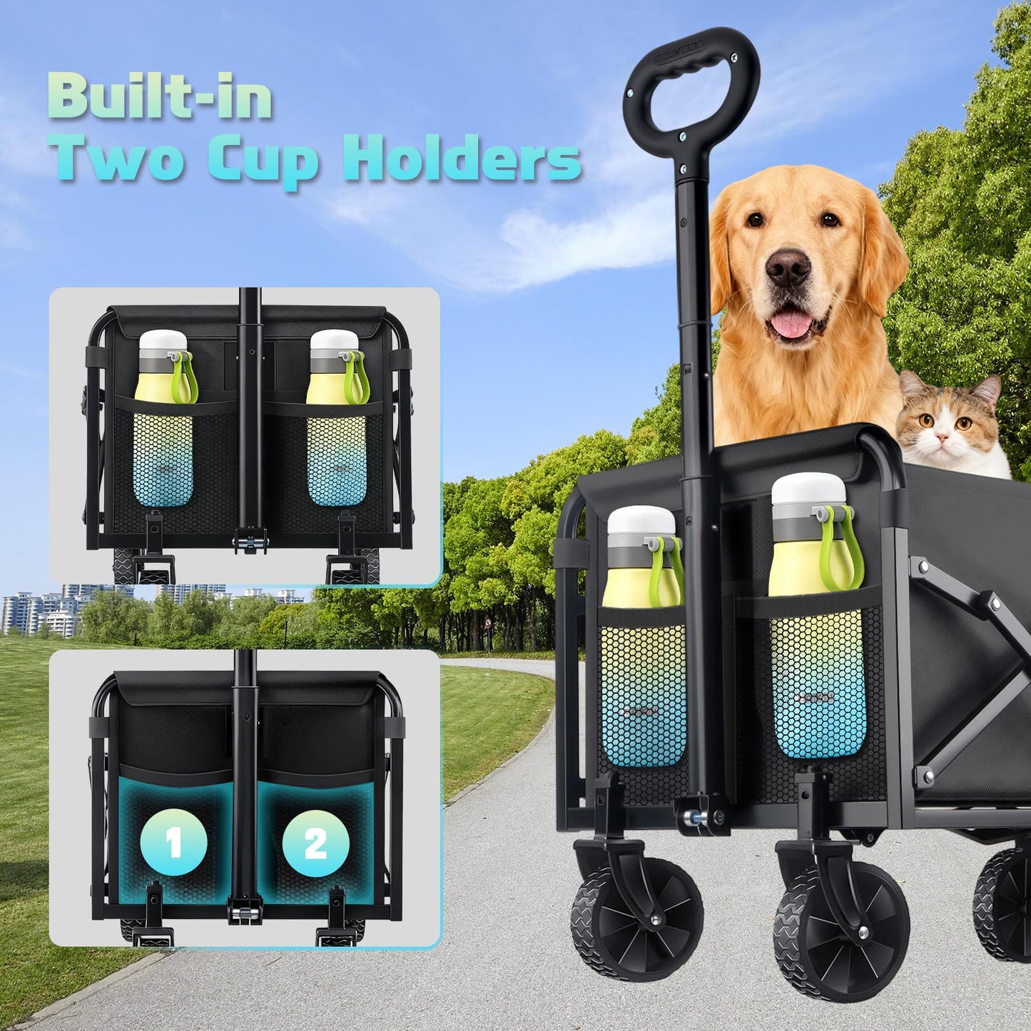 Collapsible Wagon Cart with Wheels Foldable - Lightweight 280LBS Heavy Duty Folding Utility Portable Beach Wagon with All-Terrain Wheels for Groceries Shopping Garden Sports Camping
