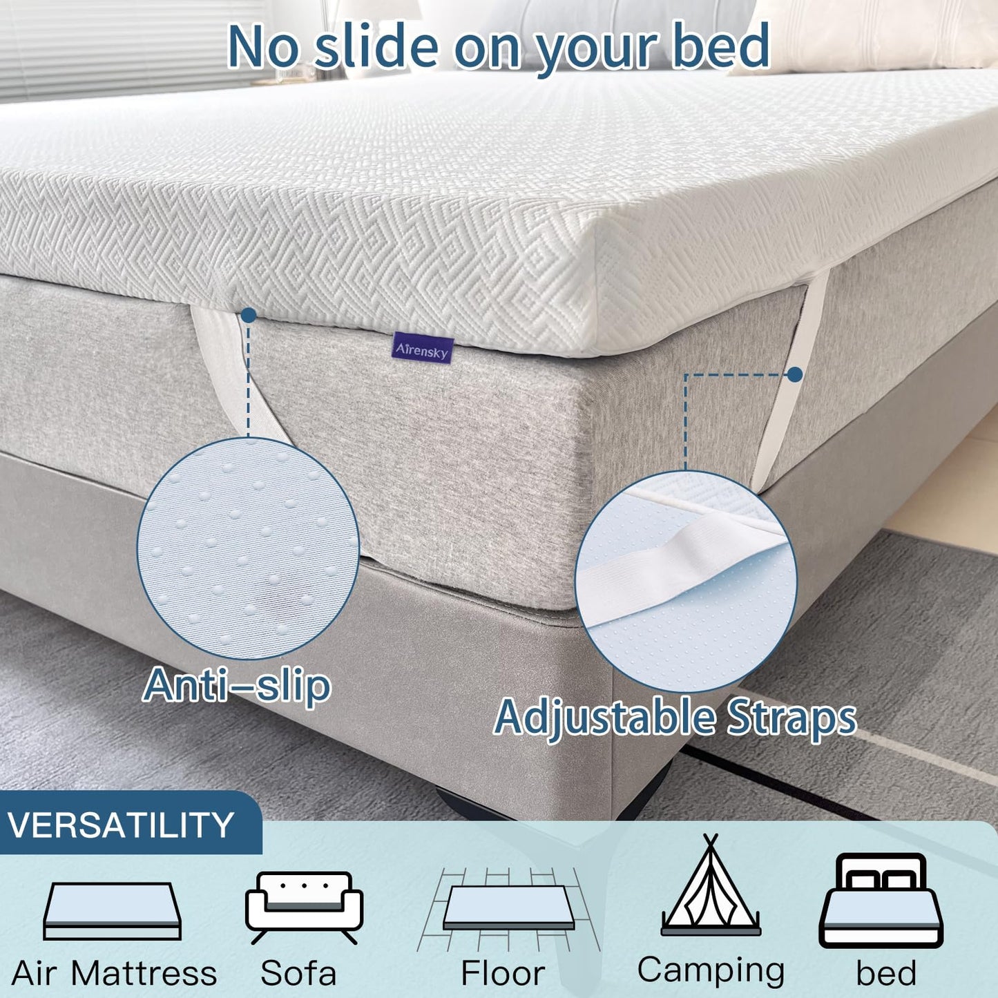 Airensky 2 Inch Memory Foam Mattress Topper, Cooling Gel Infused High Density Twin (39"x75") Topper with Removable Skin-Friendly Cover, Bed Topper for Pressure Relief Back Pain, CertiPUR-US Certified