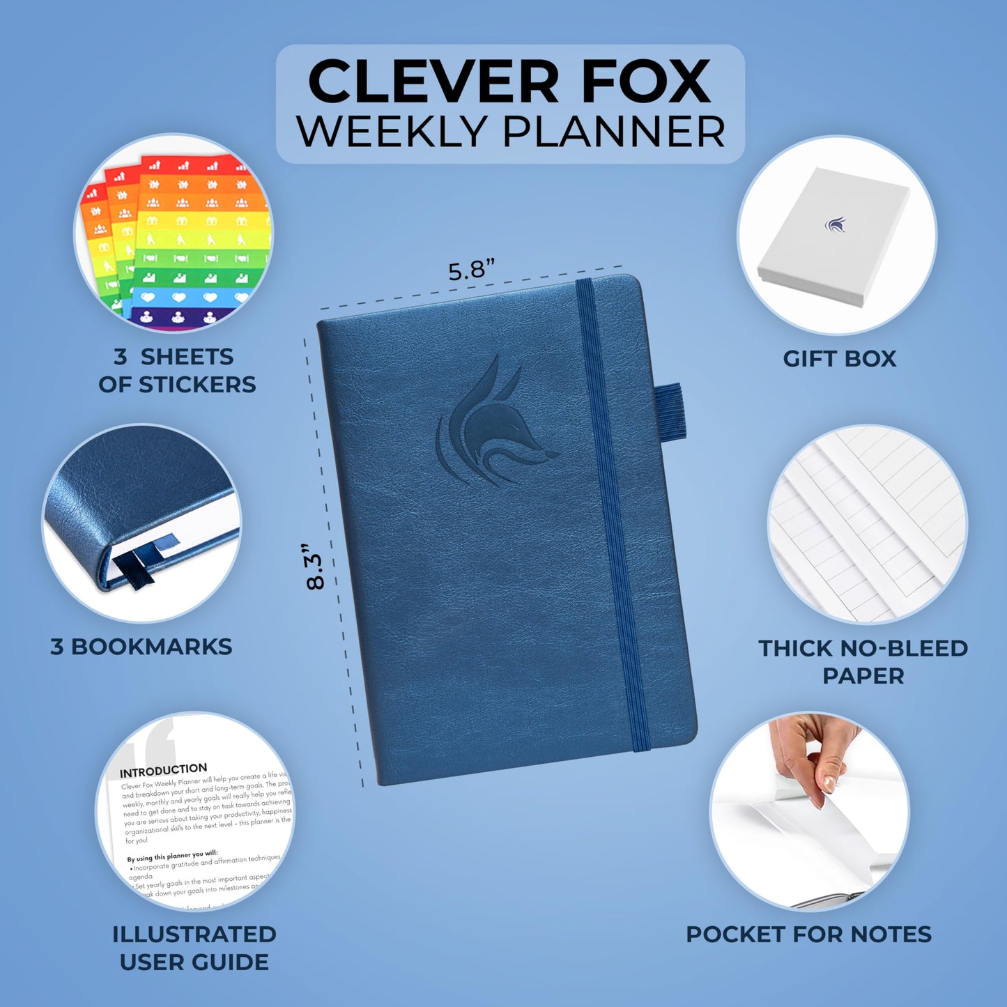 Clever Fox 2020 Mystic Blue A5 Weekly Planner - Undated, Starts Anytime, Lasts 1 Year, Goal Setting, Time Management, Gratitude Journal