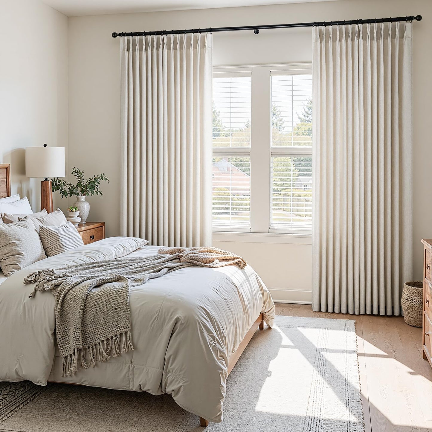 Pinch Pleated Curtains 90 Inches Long 2 Panels Set,Linen Textured Polyester Blend Fabric Aesthetic Advanced Curtain Drapes for Bedroom,7-1/2 ft Length Hooks Rings for Sliding Glass Doors
