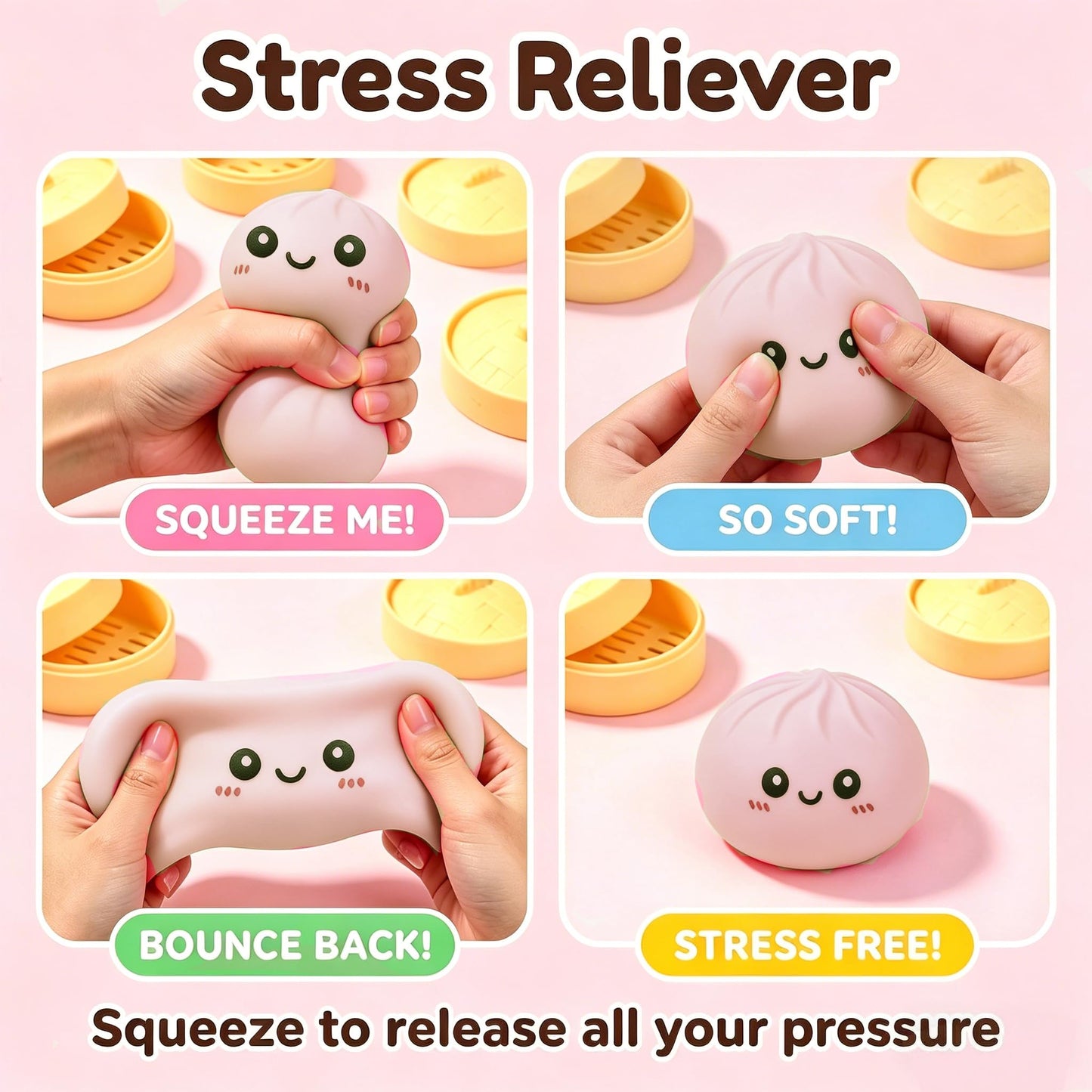 Tansix Pink and Green Dumpling Squishies New Mystery Glitter Squishies Dumpling with Box Stress Relief Balls Sensory Toys Desk Squeeze Toys Gift