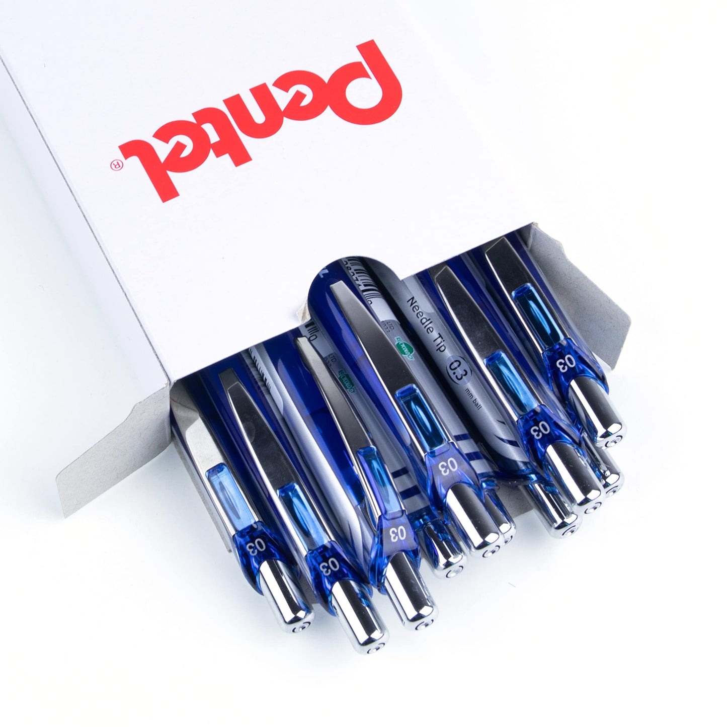 Pentel EnerGel Retractable Liquid Gel Rollerball Pen, Everyday Use, Office Supplies, School Supplies, 0.3mm Ultra-Fine Point, Blue Ink, BLN73-C, Box of 12