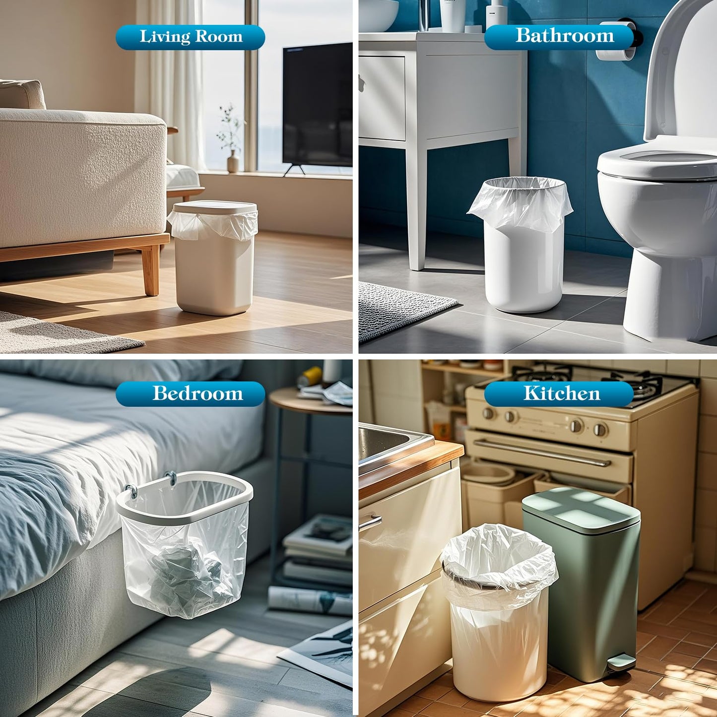 Charmount Small Trash Bags 2-4 Gallon 1000 Count, Unscented White Plastic Wastebasket Liners for Bathroom, Mini Garbage Can or Bin